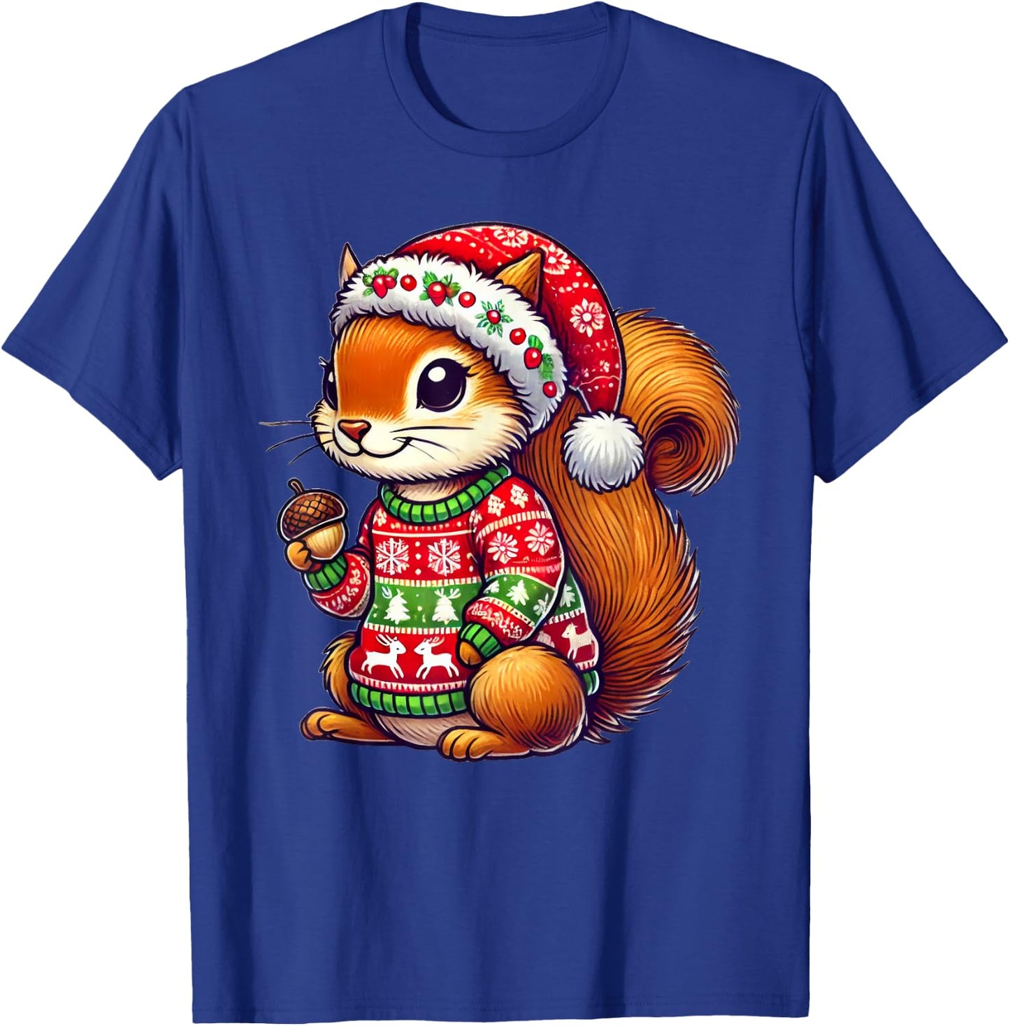 Squirrel Ugly Sweater Santa Hat Christmas T-Shirt - T-Shirt | Royal