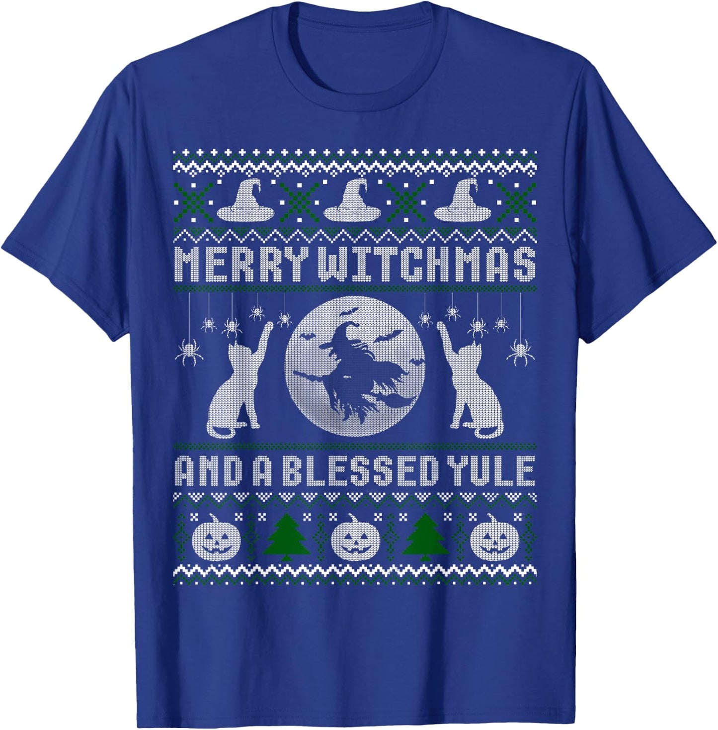 Merry Witchmas Cat Lover Ugly Christmas Sweaters Men Women Kids T-Shirt - T-Shirt | Royal