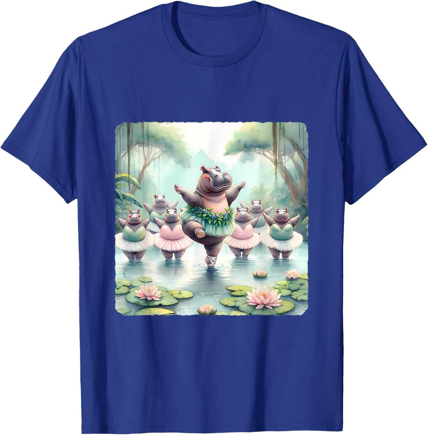 Hippos Ballet In River With Jungle Backdrop T-Shirt - T-Shirt | Royal