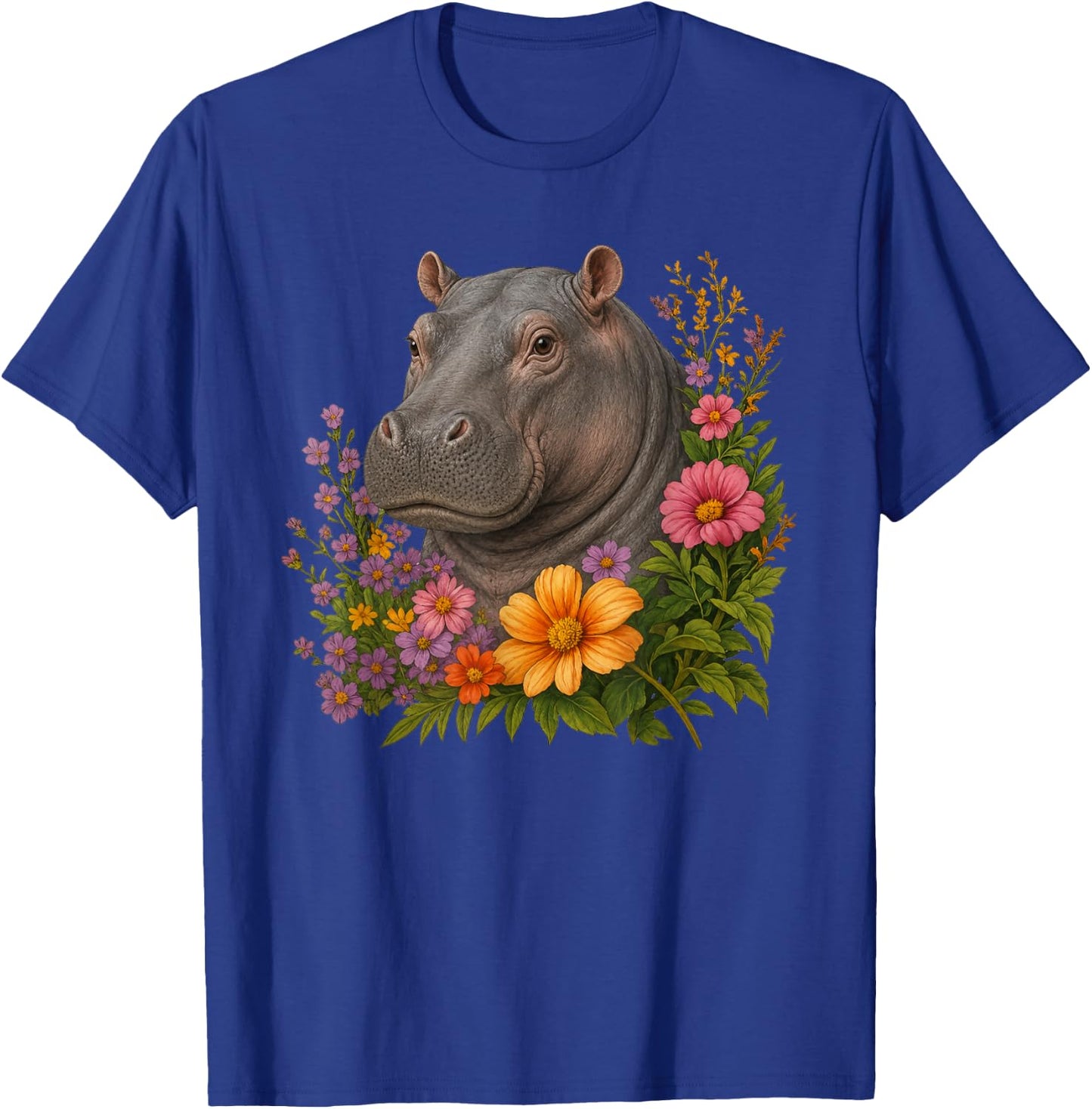 Hippopotamus Flower Floral Cute Hippo Lover T-Shirt - T-Shirt | Royal
