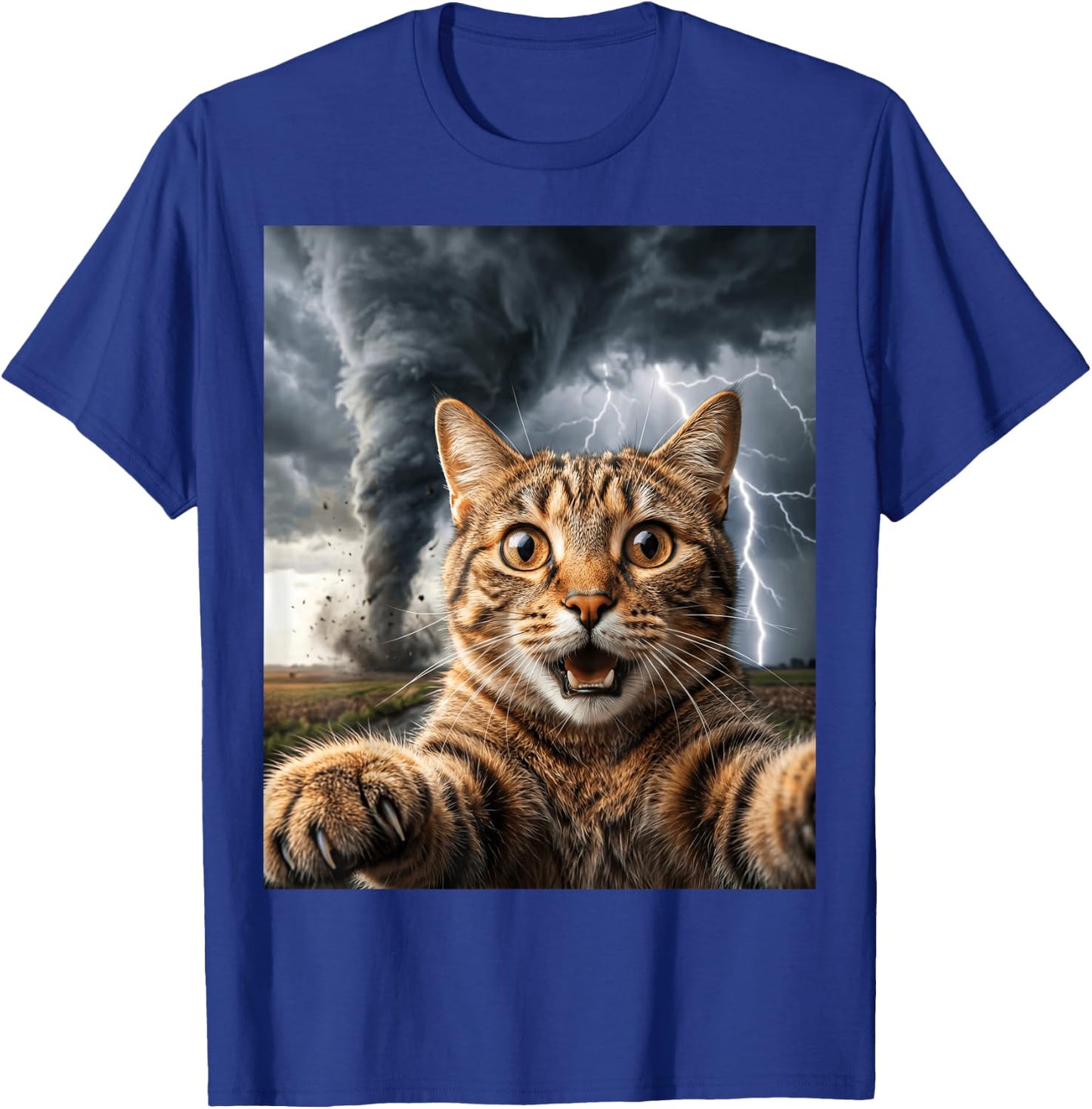 Funny Storm Chaser Cat Selfie Tornado Weather T-Shirt - T-Shirt | Royal