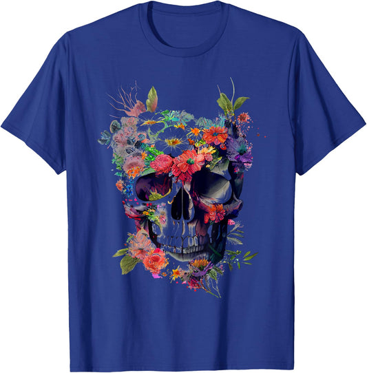 Totenkopf mit Blumen T-Shirt - T-Shirt | Royal