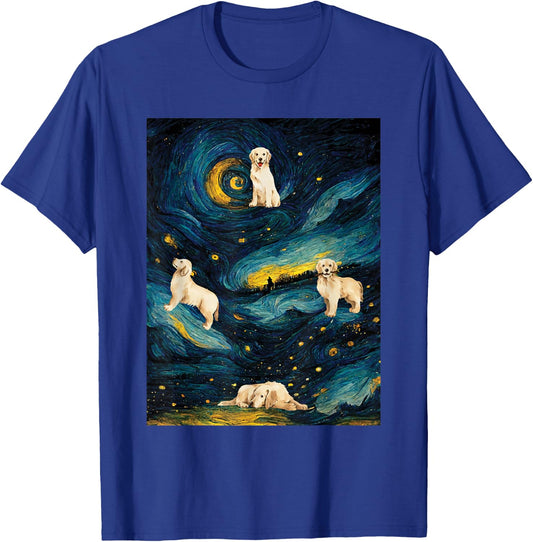 Starry Night Golden Retriever Dog - Canine Lover Pet Owner Men Women Girls Kids T-Shirt - T-Shirt | Royal