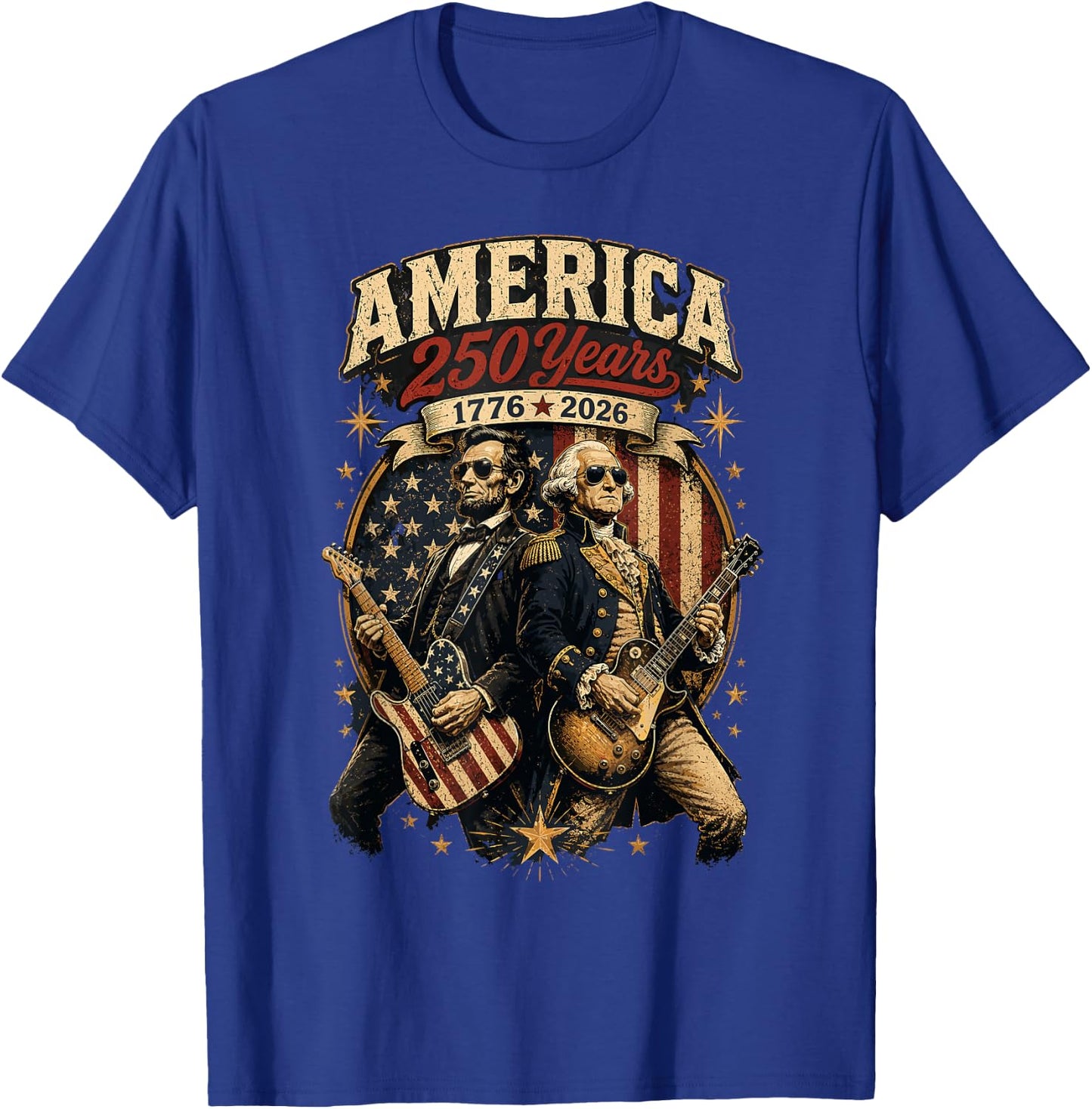 George Washington Abraham Lincoln Playing Guitar 4th July T-Shirt - T-Shirt | Royal