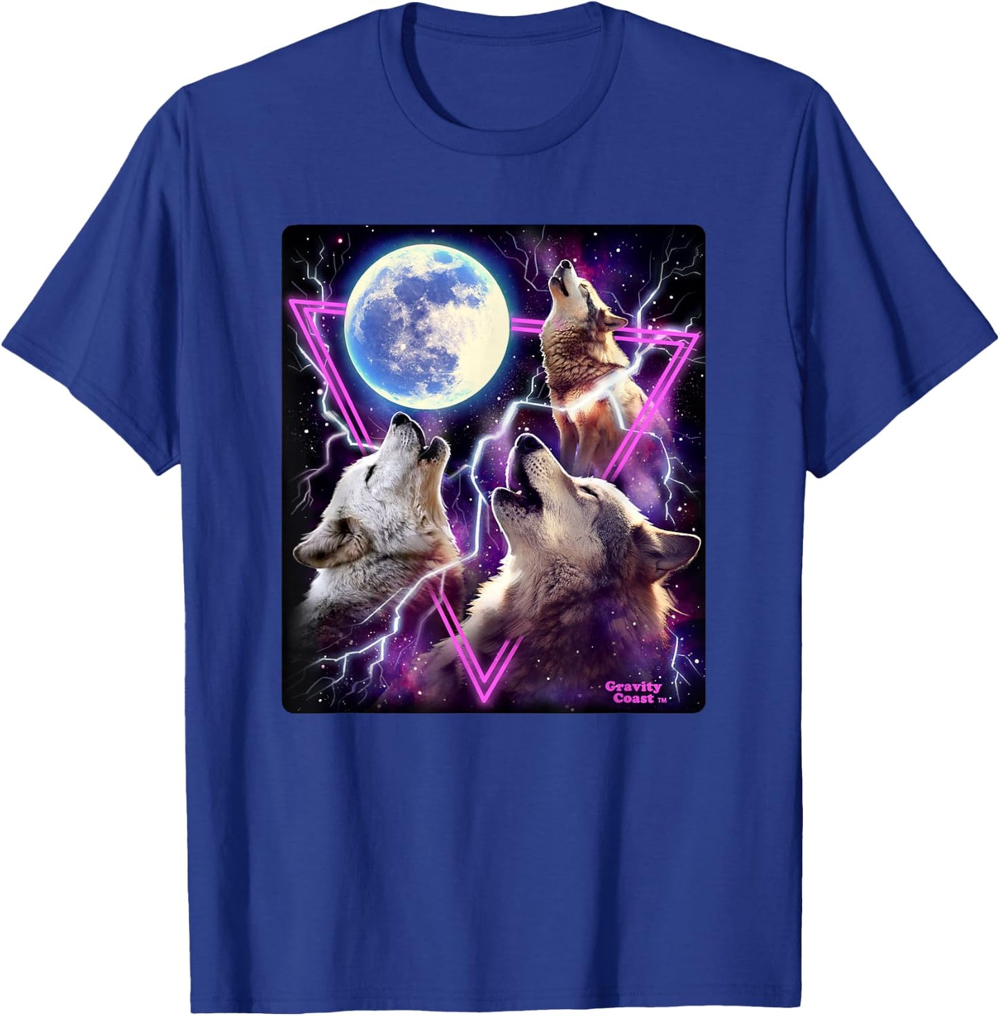 Epic Three Wolves Howling at The Moon 80's Poster Style Wolf T-Shirt - T-Shirt | Royal