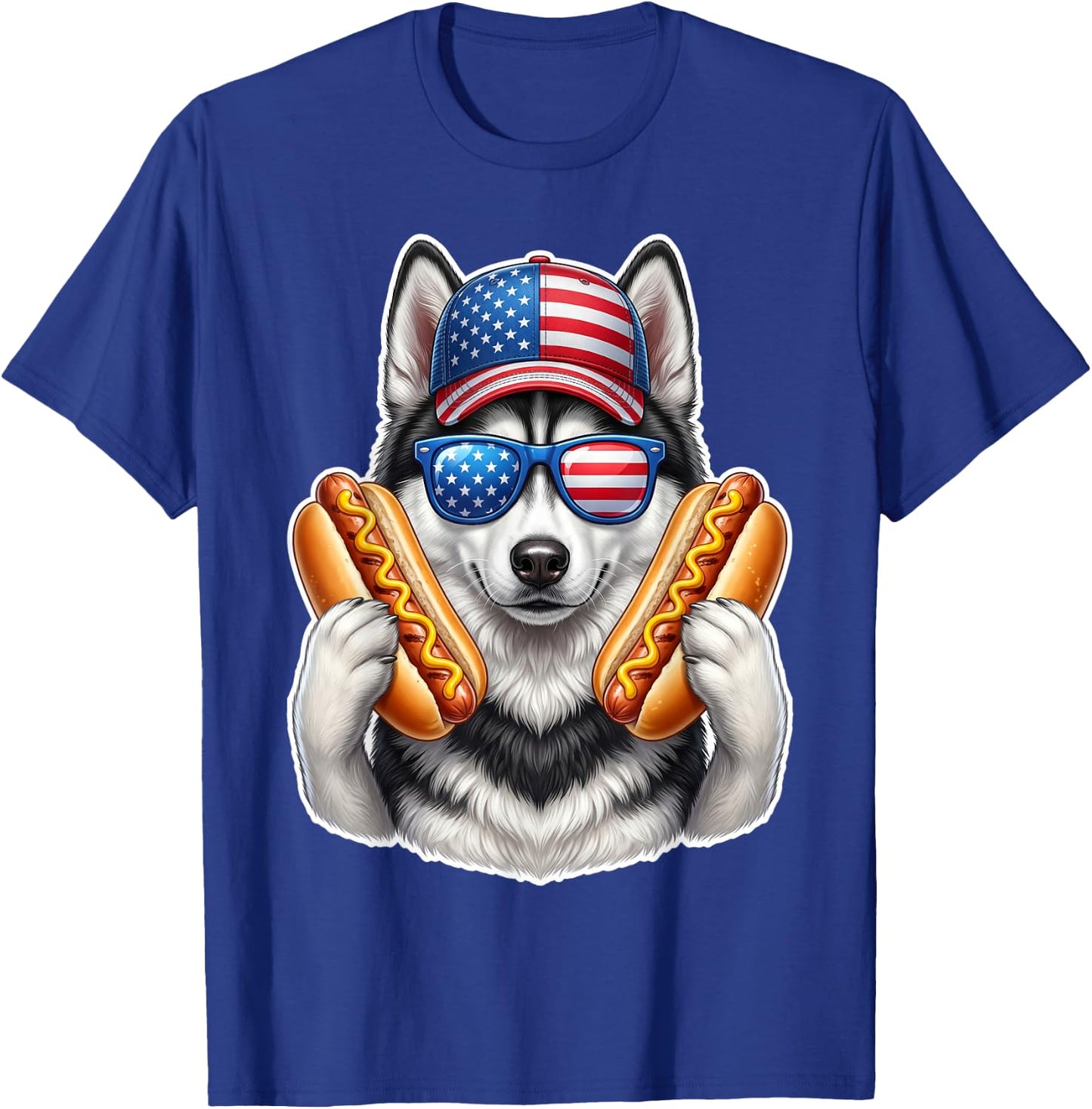 4th of July Hotdog Siberian Husky Funny Patriotic USA Flag T-Shirt - T-Shirt | Royal