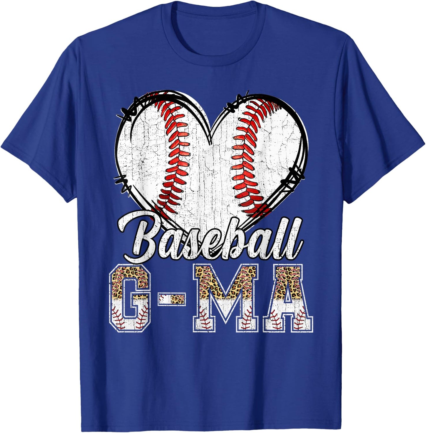 Softball Baseball G-ma Heart Leopard Print Mother's Day T-Shirt - T-Shirt | Royal