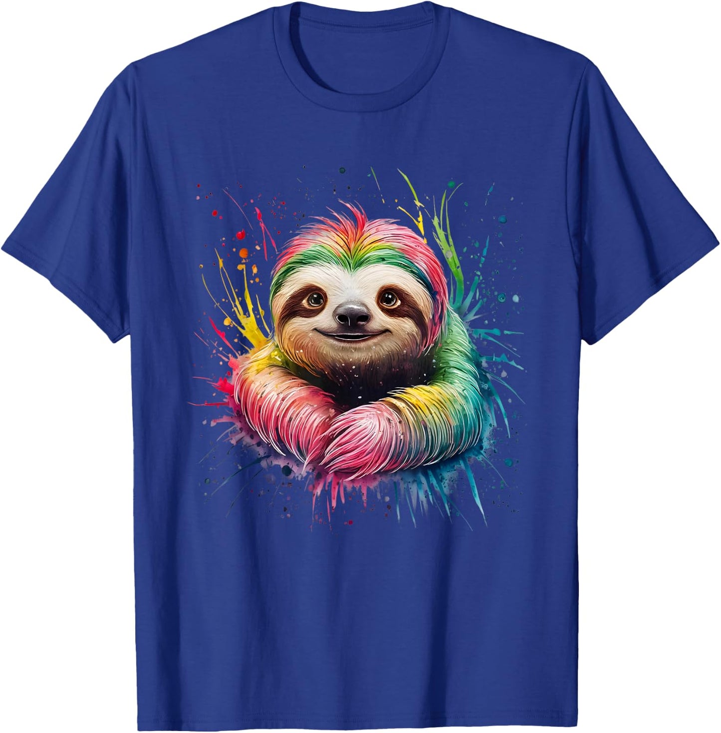 Sloth Men's Women's Colourful Watercolour Sloth T-Shirt - T-Shirt | Royal