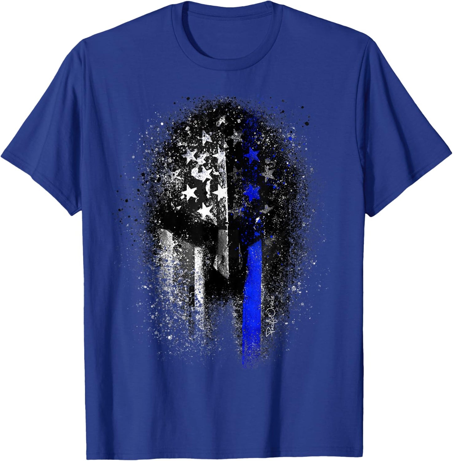 Epic Patriotic Spartan Flag Police Support Thin Blue Line T-Shirt - T-Shirt | Royal