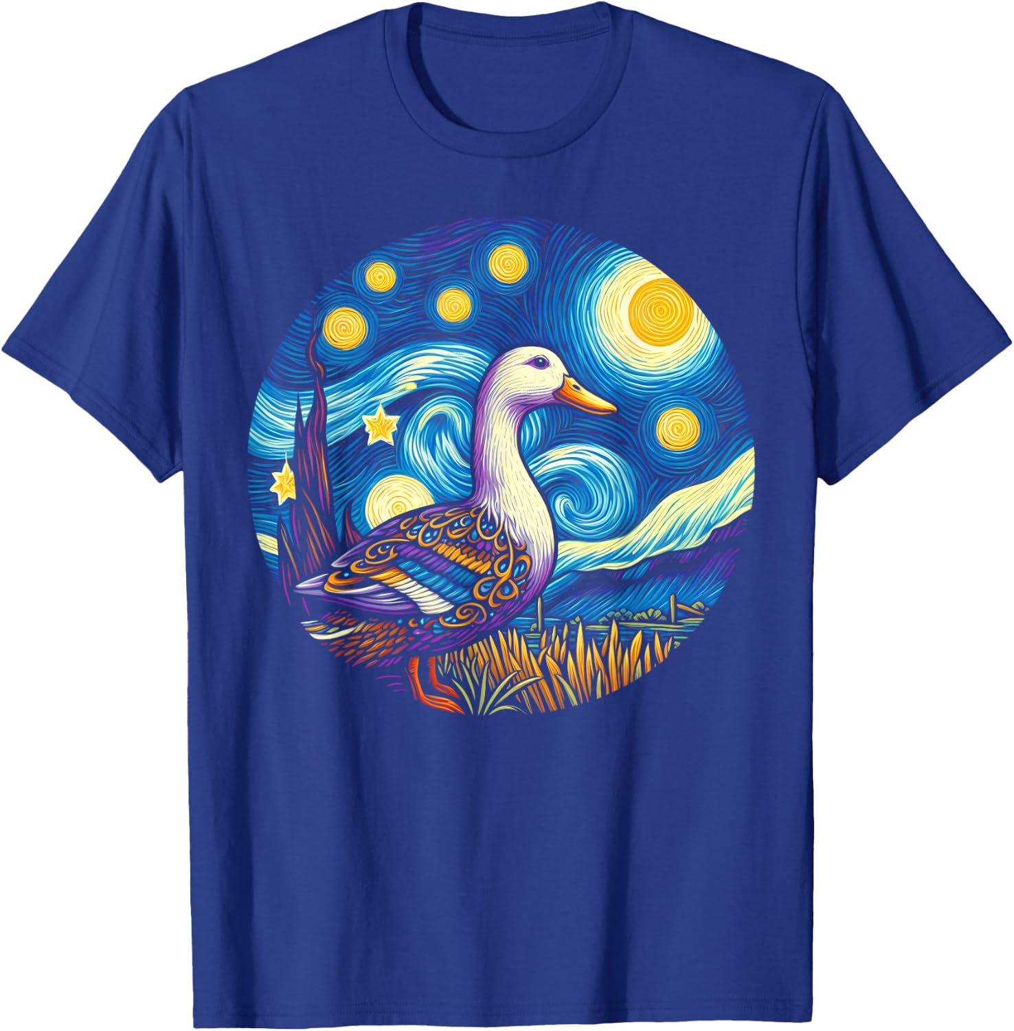 Duck Under Starry Night Sky Art Graphic Christmas T-Shirt - T-Shirt | Royal