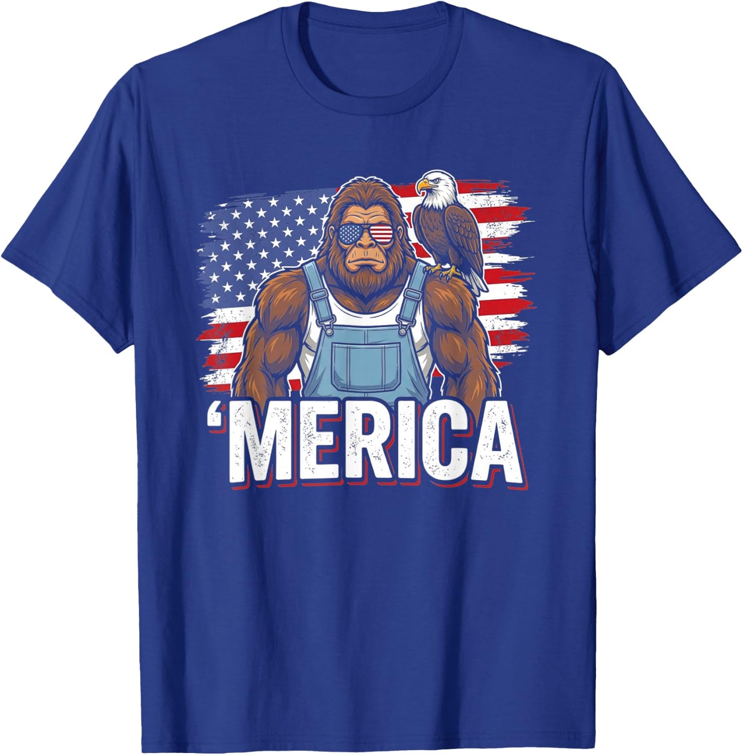 America Bigfoot Patriotic USA Eagle Sasquatch T-Shirt - T-Shirt | Royal