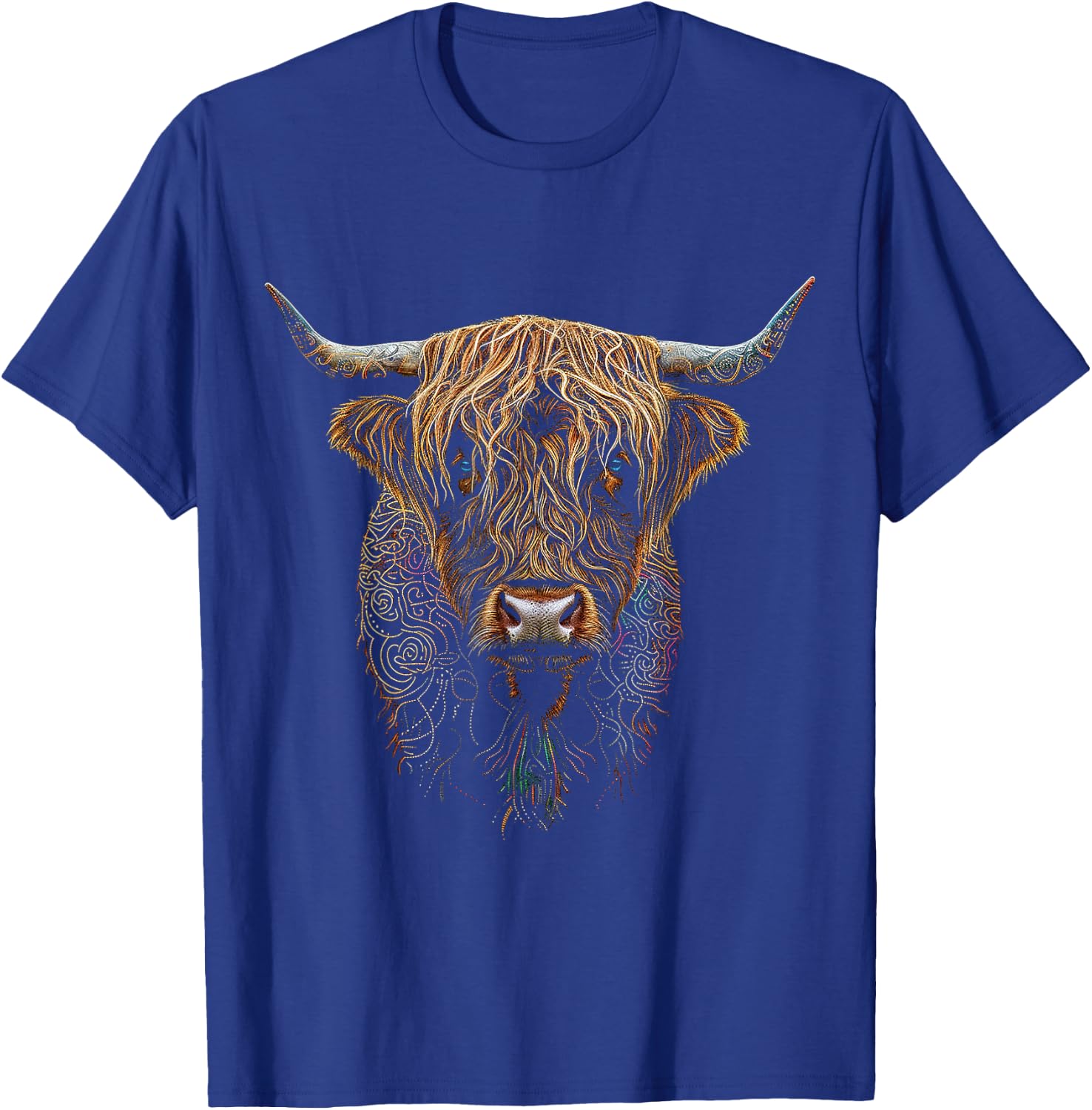 Highland Cow Mandala Animal Art Graphic Highland Cow T-Shirt - T-Shirt | Royal