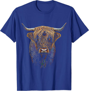 Highland Cow Mandala Animal Art Graphic Highland Cow T-Shirt - T-Shirt | Royal