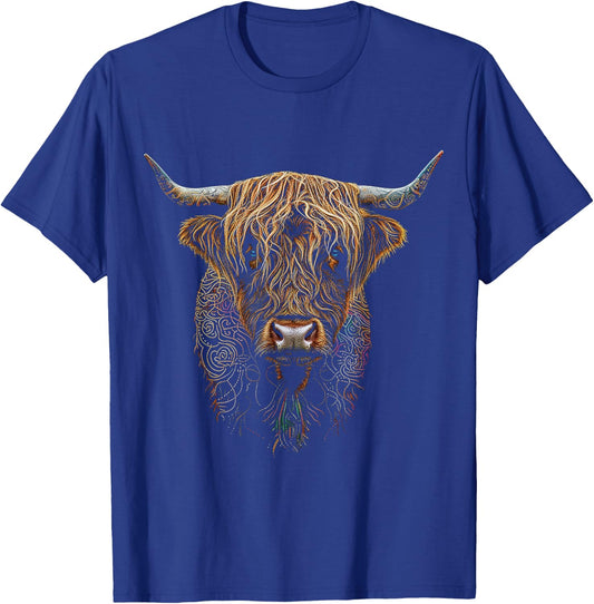 Highland Cow Mandala Animal Art Graphic Highland Cow T-Shirt - T-Shirt | Royal