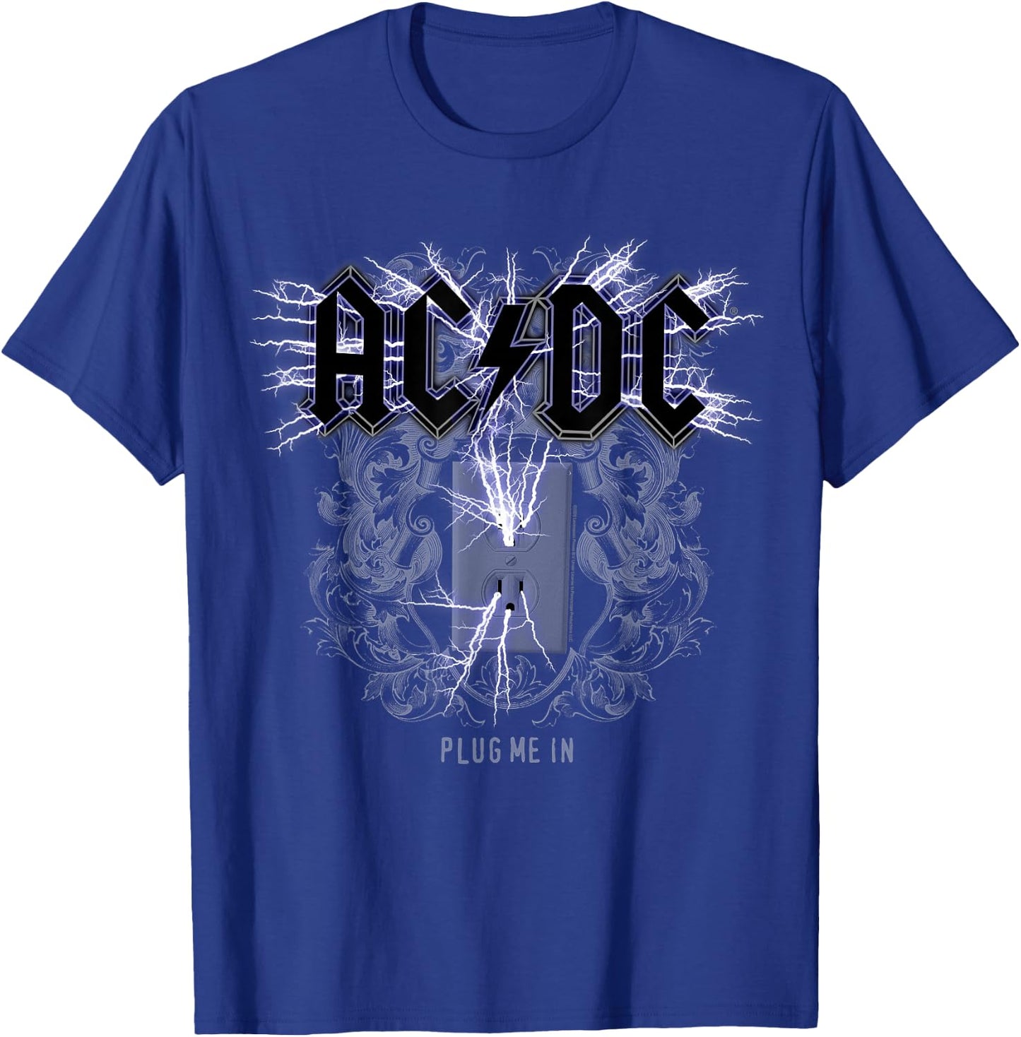 Official AC/DC Plug Me in Artwork ACDC Rock T-Shirt - T-Shirt | Royal