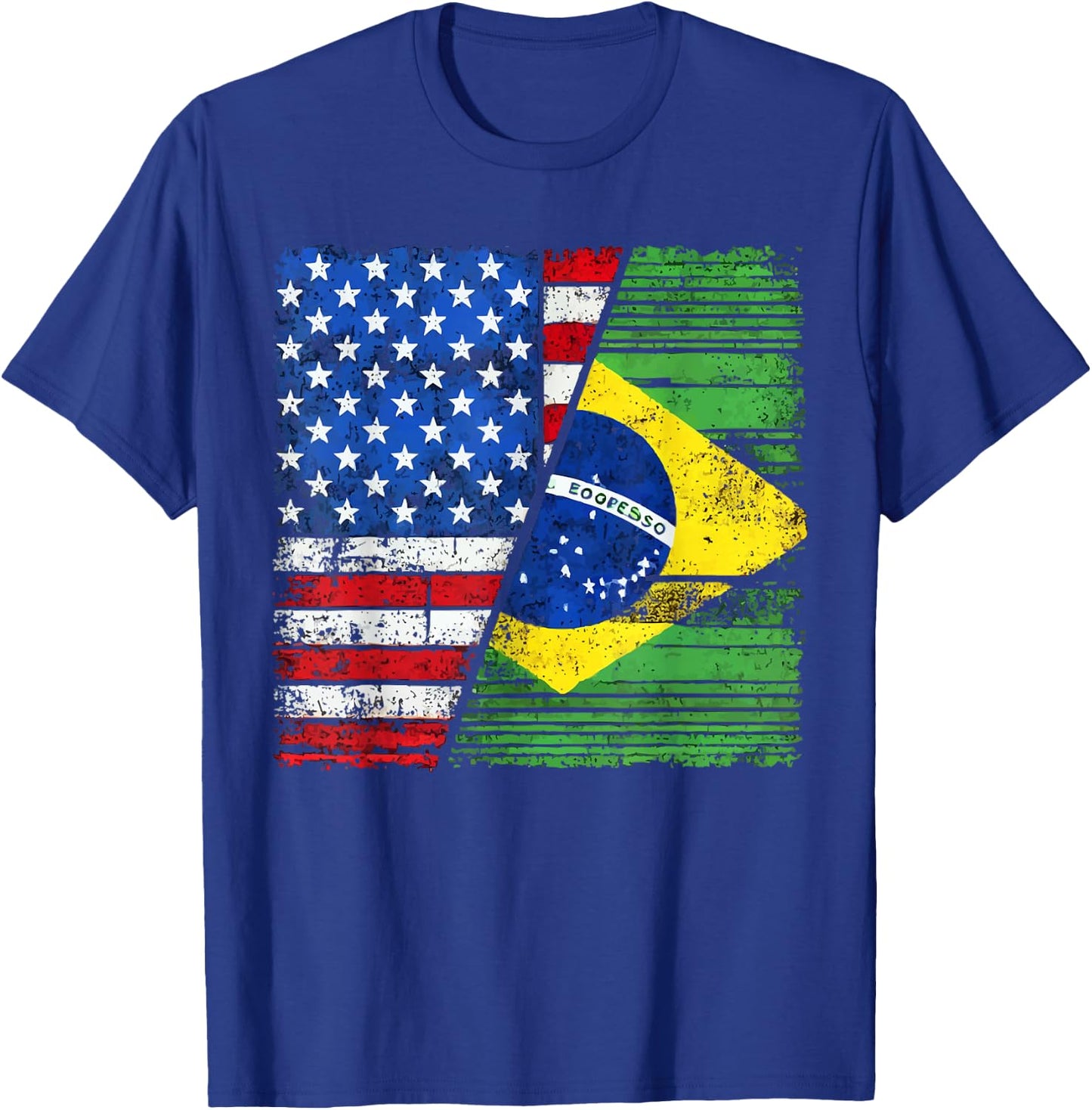 Half American Half Brazilian USA Flag Brazil America T-Shirt - T-Shirt | Royal