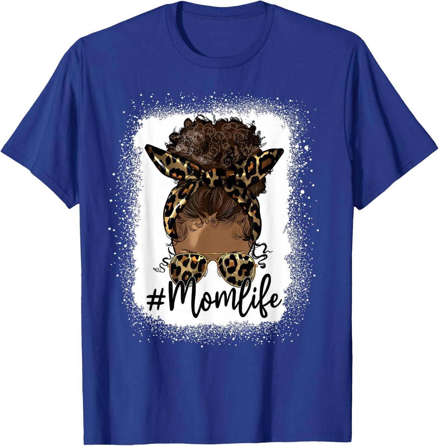 Mom Life Black Women Afro Messy Bun Leopard Mother's Day T-Shirt - T-Shirt | Royal