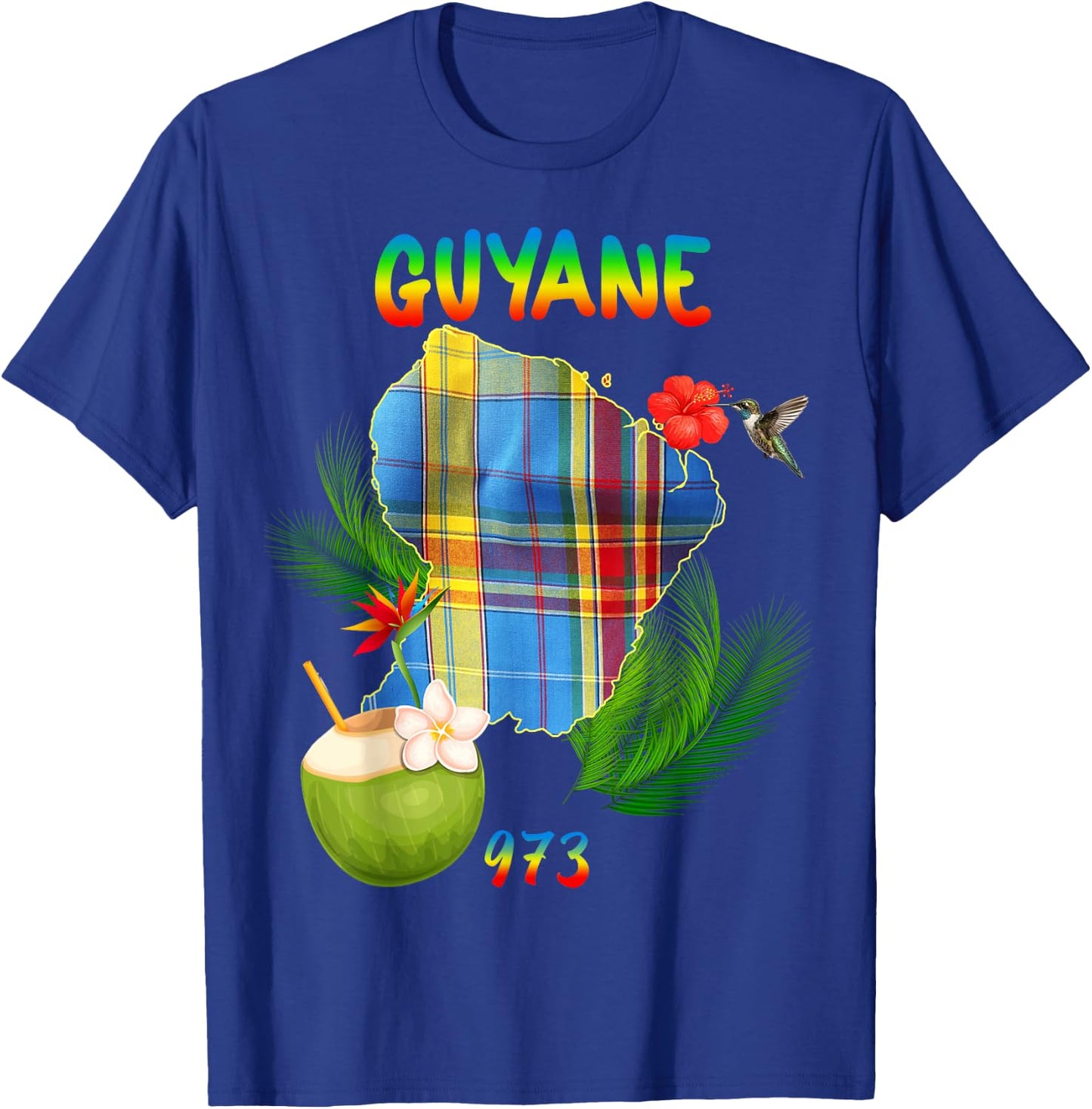 Beautiful French Guiana 973 Madras Hibiscus Hummingbird Coconut T-Shirt - T-Shirt | Royal