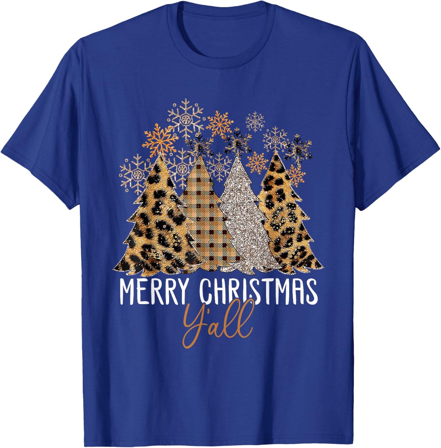 Family 2024 Merry Christmas Y'All Tree Leopard Pajamas T-Shirt - T-Shirt | Royal