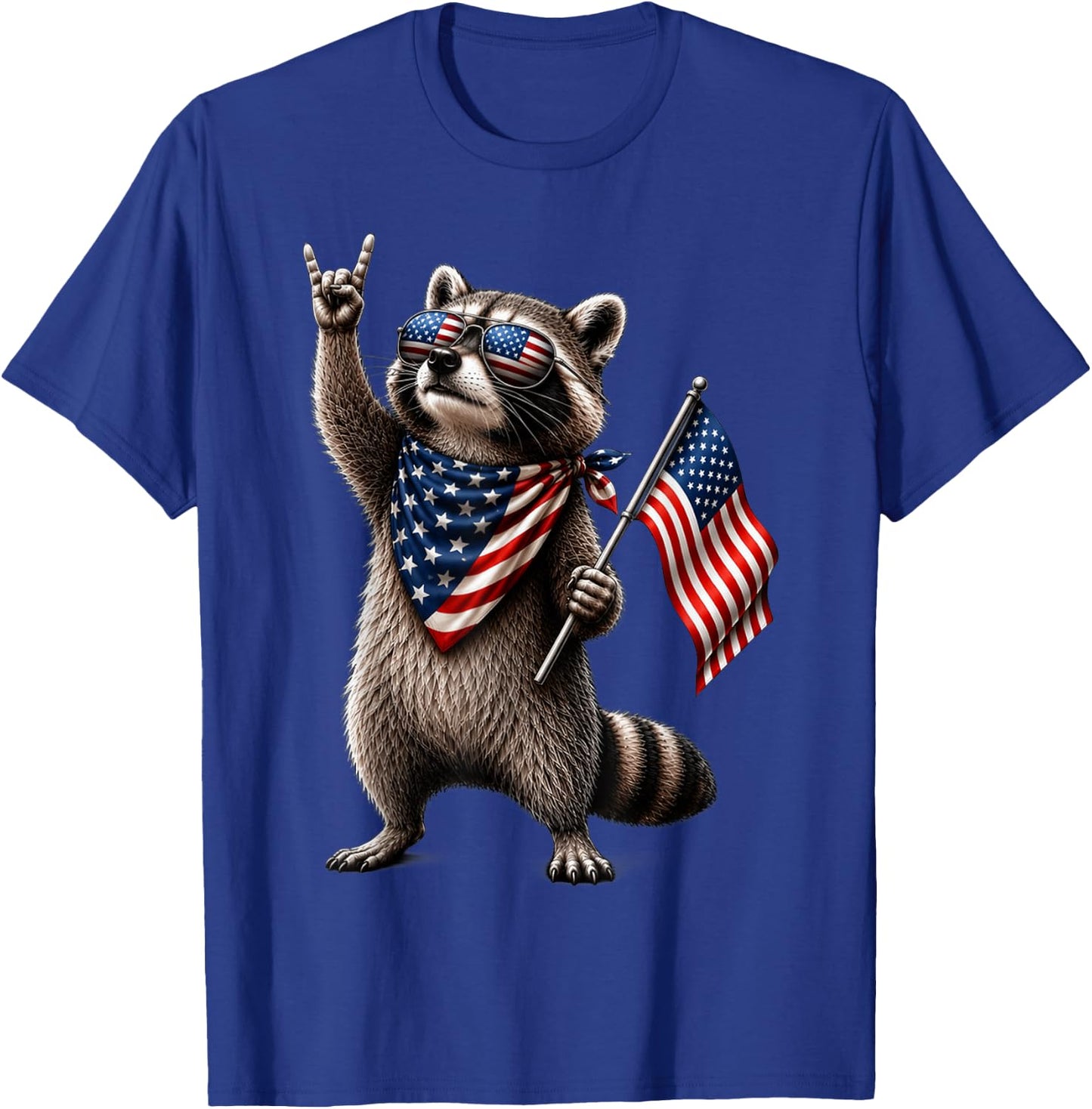 Patriotic Raccoon USA Flag Vintage Fourth of July T-Shirt - T-Shirt | Royal