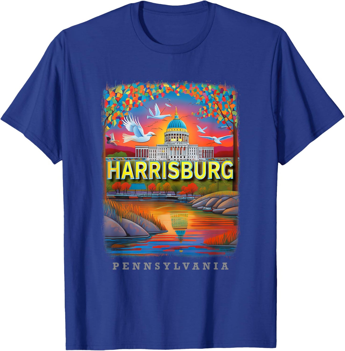 Harrisburg Pennsylvania PA Riverside Reflections SD071 T-Shirt - T-Shirt | Royal