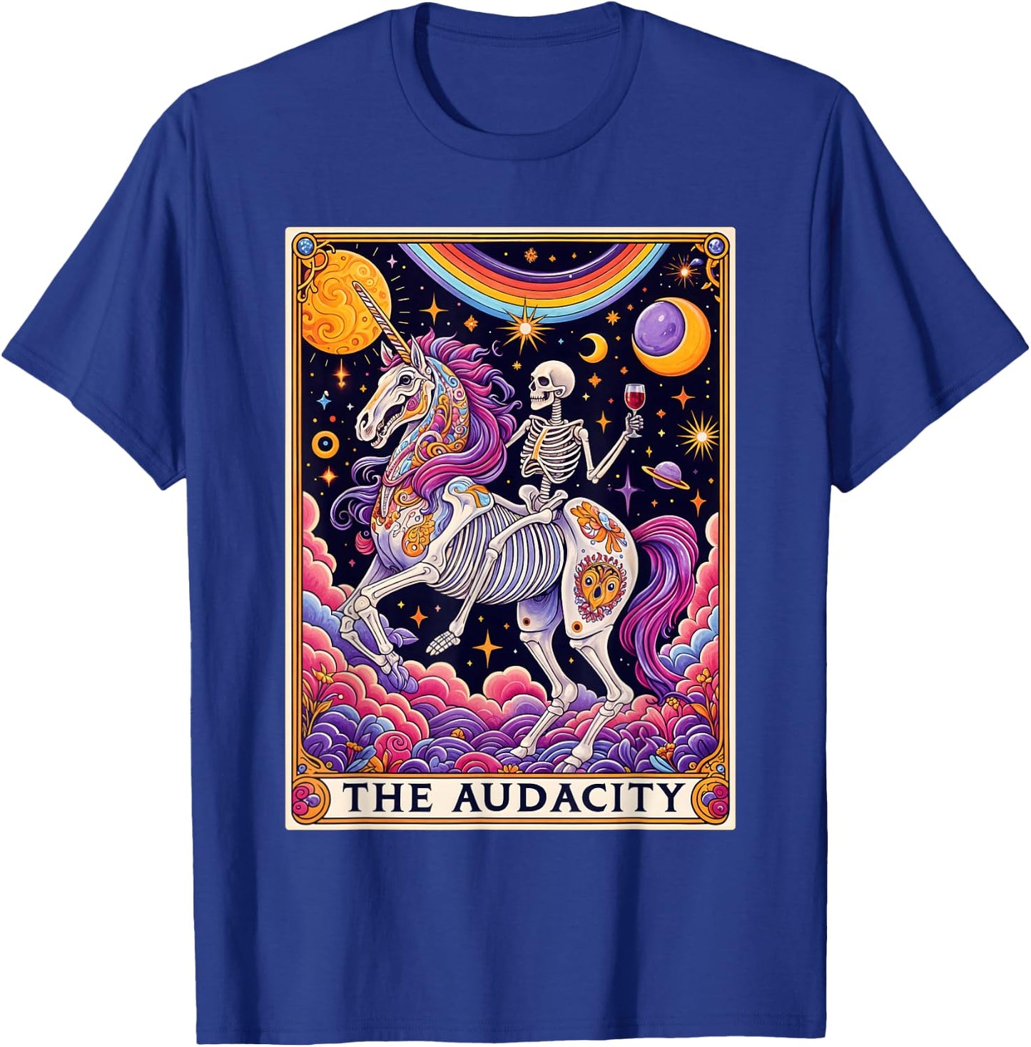 The Audacity Tarot Card Shirt Rainbow Skeleton Unicorn Lovers , black T-Shirt - T-Shirt | Royal