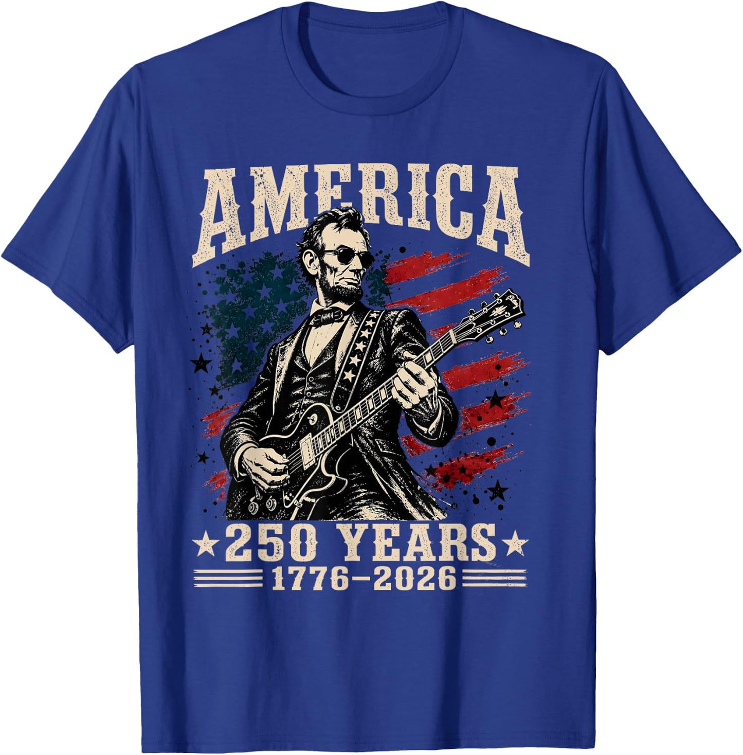 Vintage Abraham Lincoln Abe Lincoln Playing Guitar 250 Years T-Shirt - T-Shirt | Royal