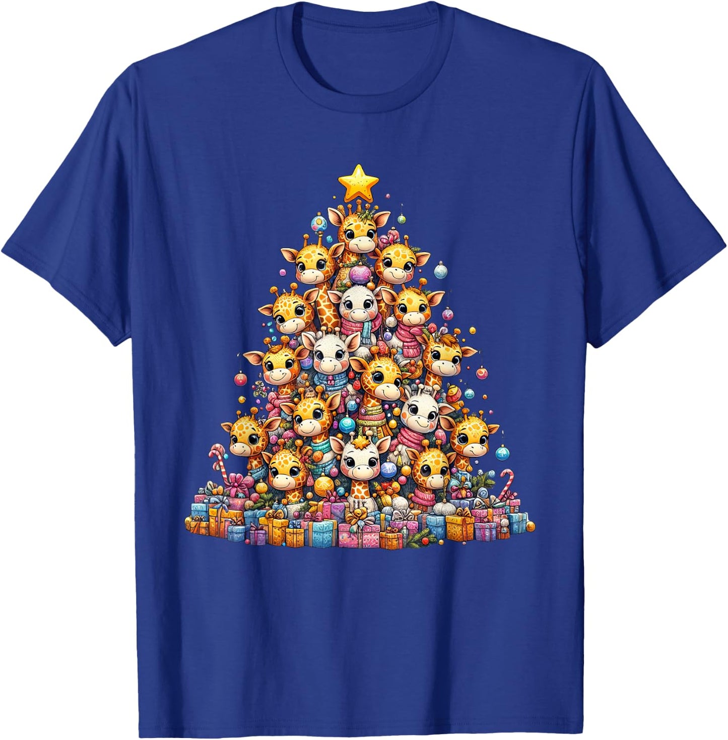 Cute Giraffe Christmas Tree Kids Funny T-Shirt - T-Shirt | Royal