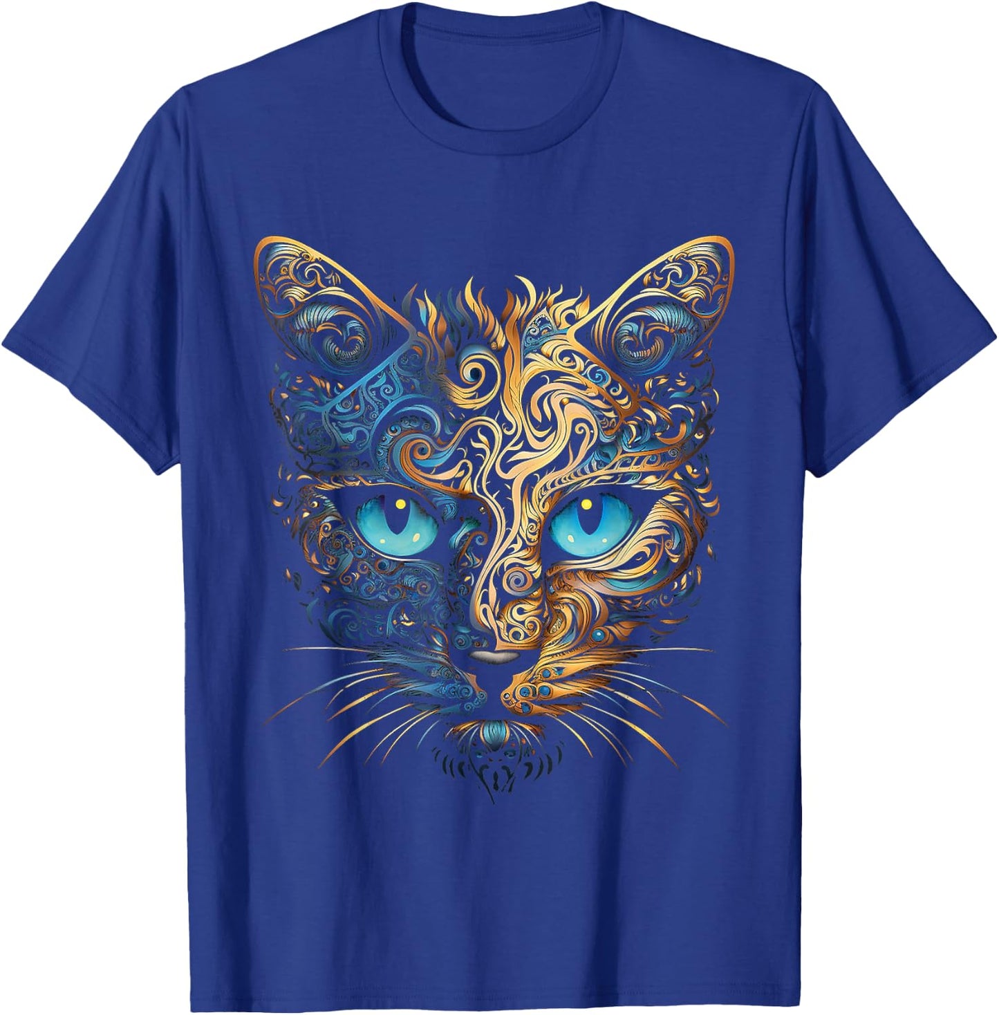 Cat Fantasy Blue Eyes Mandala Animal Art Cat , black T-Shirt - T-Shirt | Royal