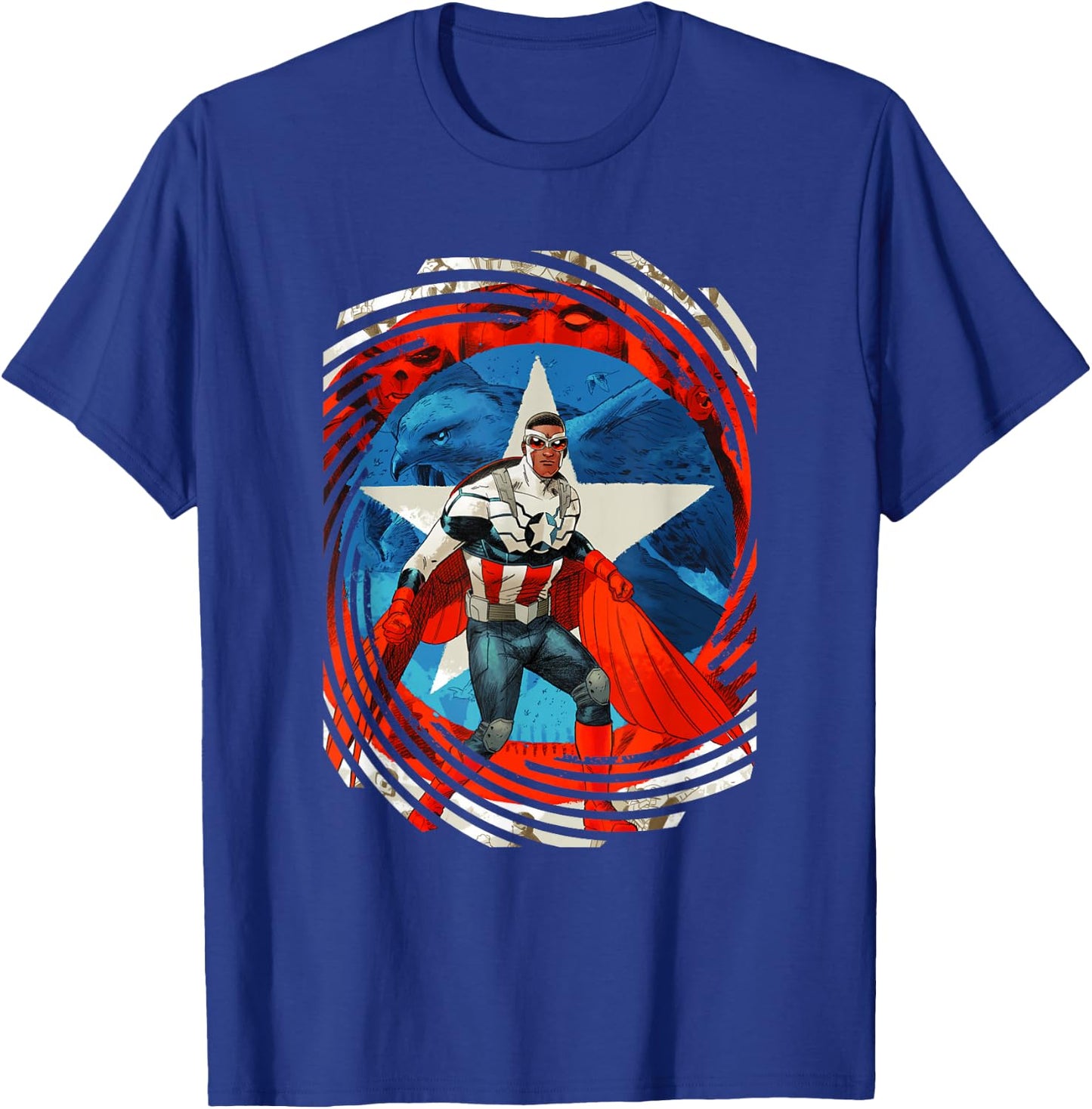 Marvel Comics Retro Classic Sam Wilson Captain America Swirl T-Shirt - T-Shirt | Royal
