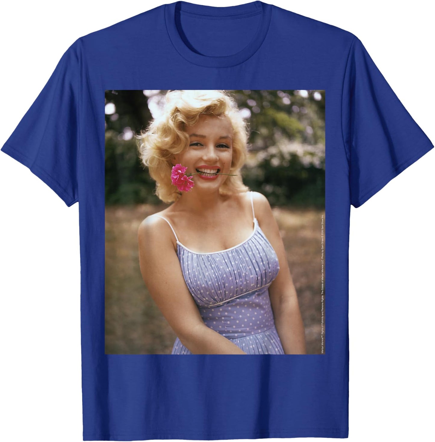 Blue Dress Smiling with Flower Color Portrait by Sam Shaw T-Shirt - T-Shirt | Royal