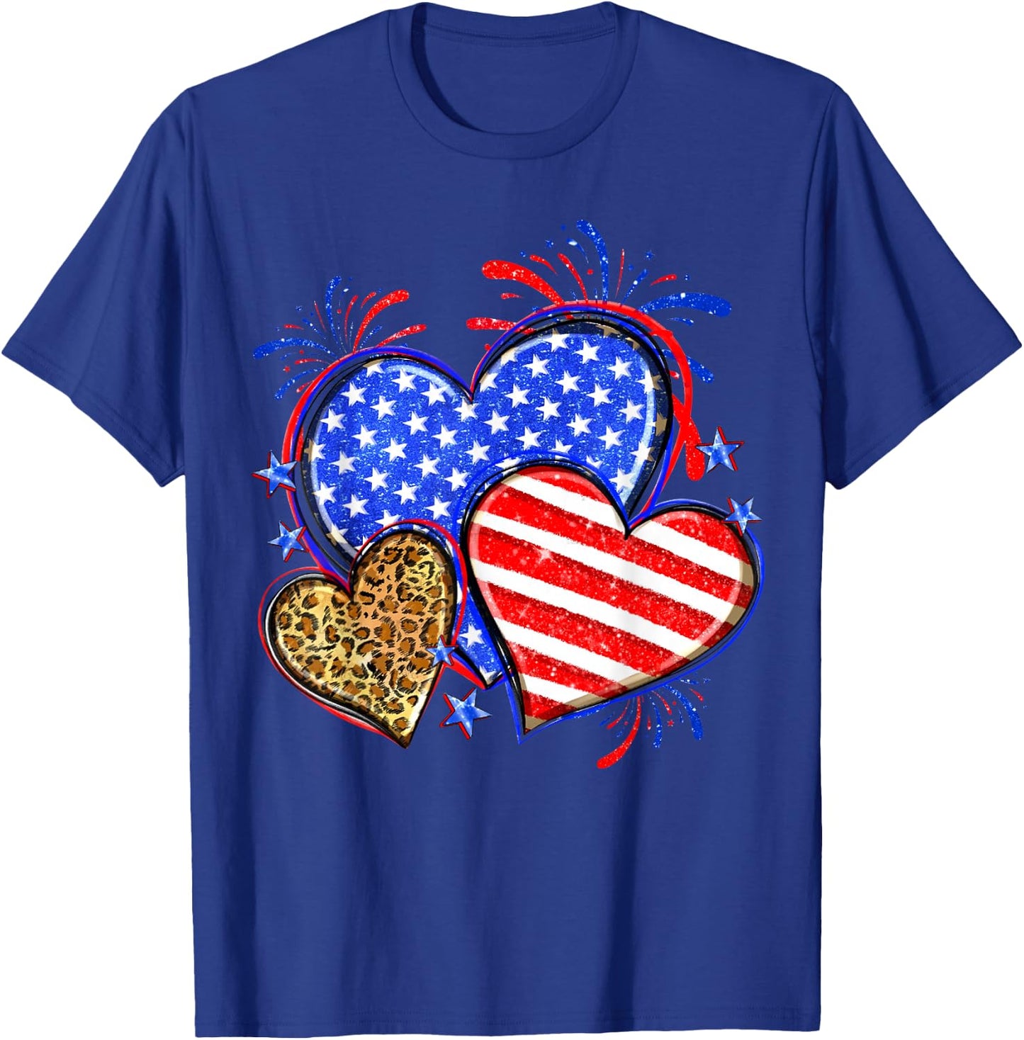 USA Flag Heart 4th Of July Leopard Patriotic Red White Blue T-Shirt - T-Shirt | Royal
