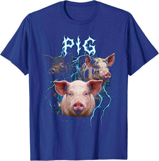 Pig Vintage 90s Heavy Metal Retro Pig Farm Animal Lover Pig T-Shirt - T-Shirt | Royal