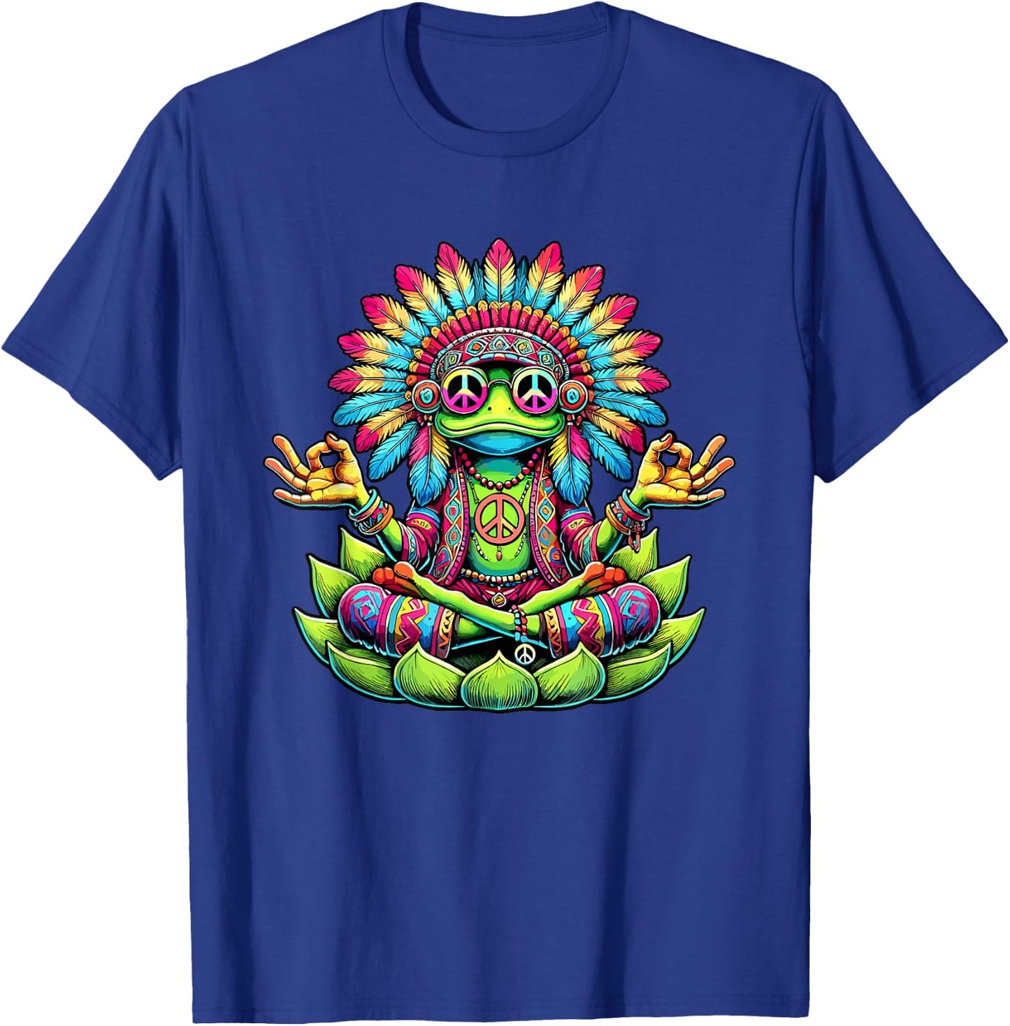 Hippie Frog 60s 70s Costume Sunglasses Peace Sign , Black, S T-Shirt - T-Shirt | Royal