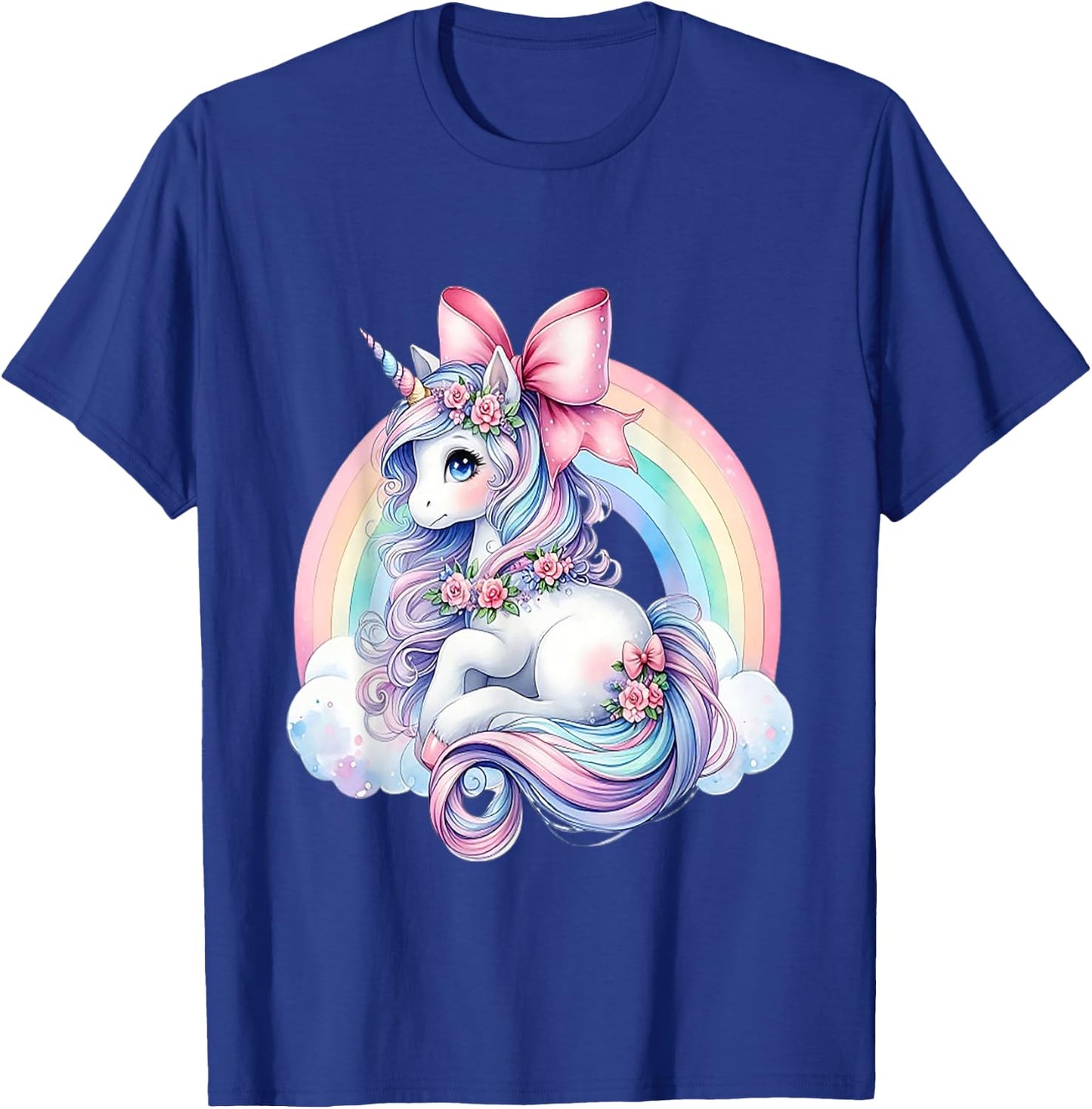 Rainbow Unicorn with Bow T-Shirt - T-Shirt | Royal