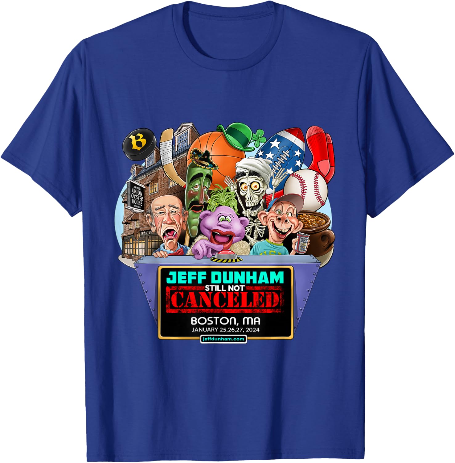 Jeff Dunham Boston, MA (2024) T-Shirt - T-Shirt | Royal