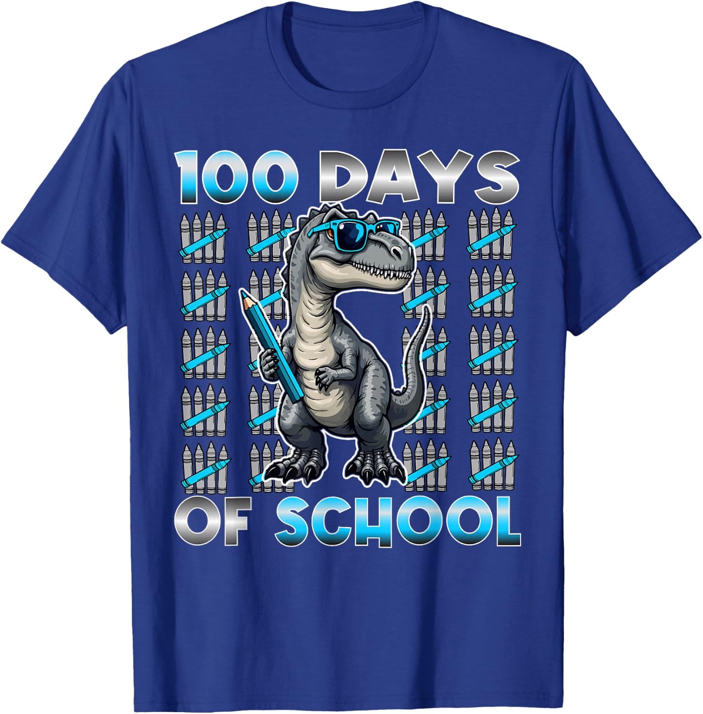Dinosaur T Rex 100 Days of School Apparel 100 Days Smarter Kids -Kids Black Small Modern Straight Fit Cotton with Cartoon Dinosaur Pattern Short Sleeve T-Shirt - T-Shirt | Royal