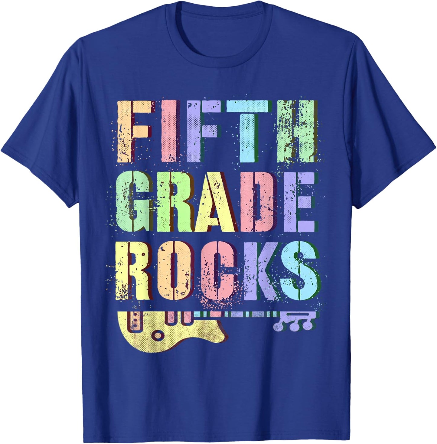 Retro 5th GRADE ROCKS Teacher Rockstar Squad Fifth Grader T-Shirt - T-Shirt | Royal