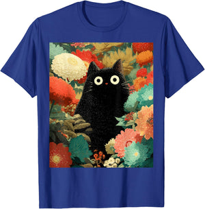 Japanische Schwarze Anime-Katze, Blumen, Sommer, Frühling, Herbst T-Shirt - T-Shirt | Royal