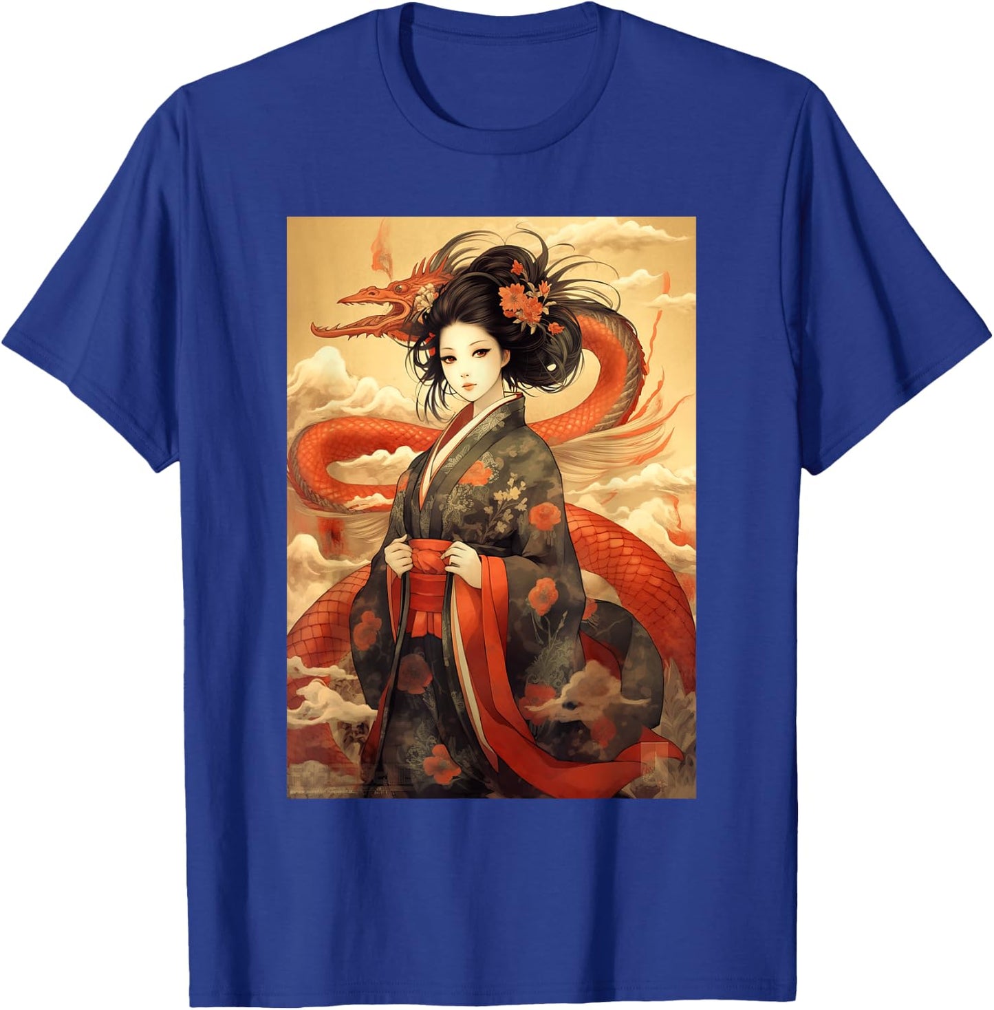 Japanese Geisha Kawaii In Kimono Dragon Japan T-Shirt - T-Shirt | Royal