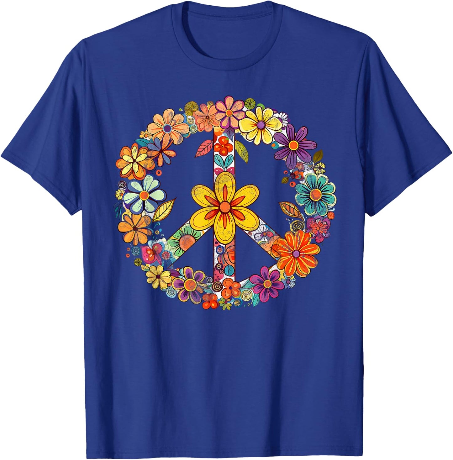 Groovy Tie Dye Peace Love Flowers Retro Hippie , black T-Shirt - T-Shirt | Royal