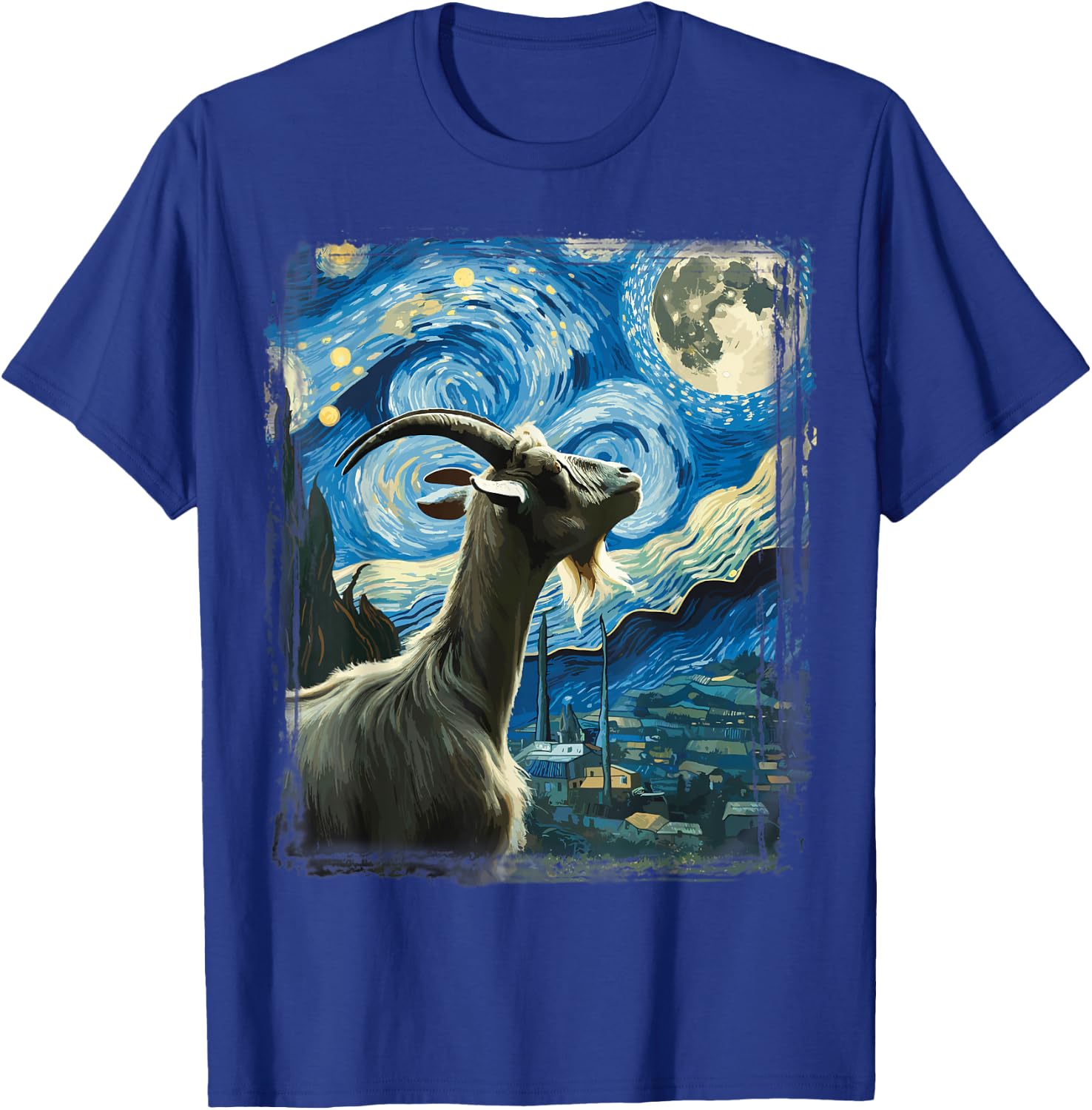 Goat Star Gazer - Artistic Van Gogh Style Starry Night Goat T-Shirt - T-Shirt | Royal