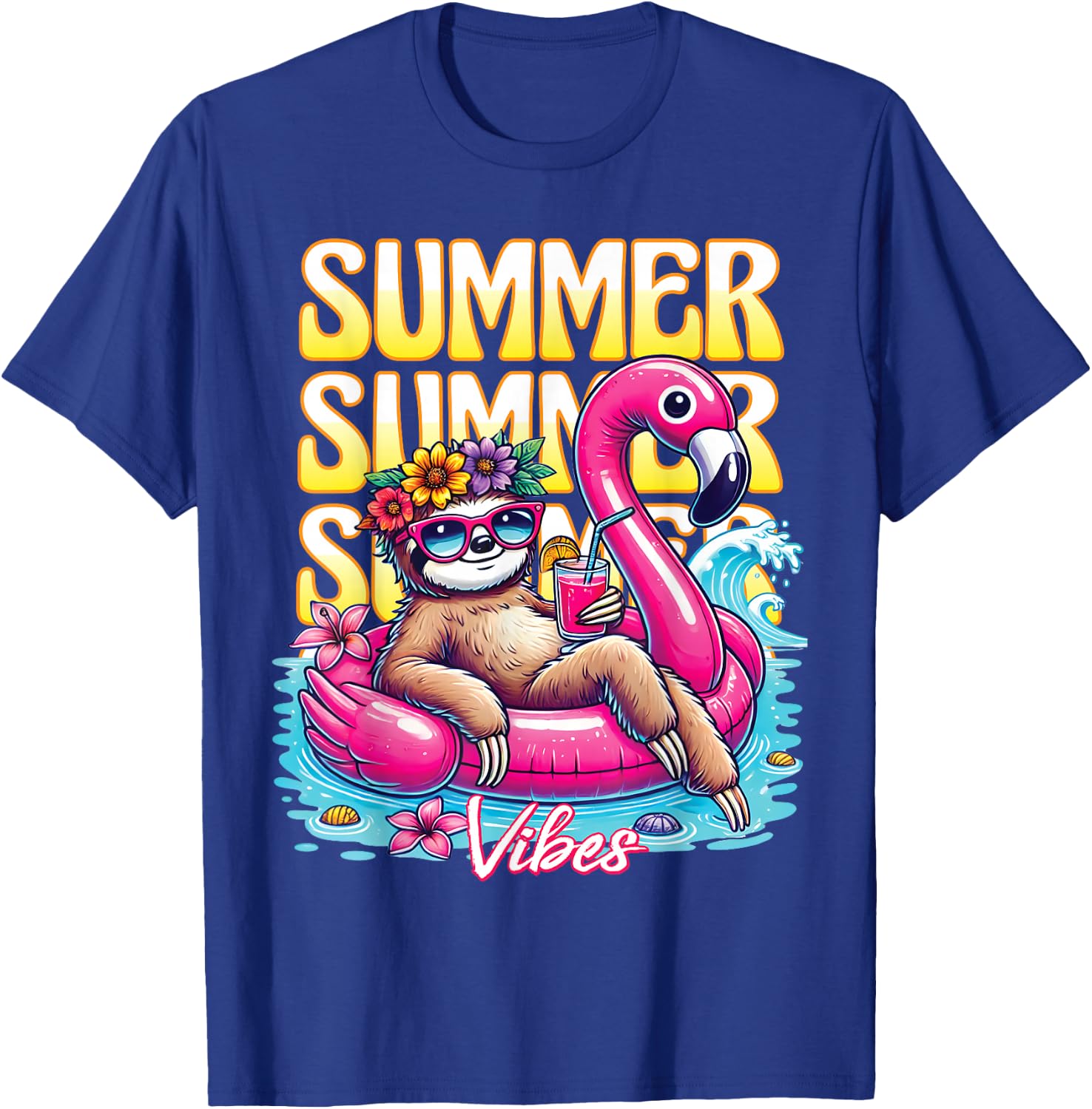 Summer Vibes Funny Sloth Sunglasses Beach Cute Vacation T-Shirt - T-Shirt | Royal