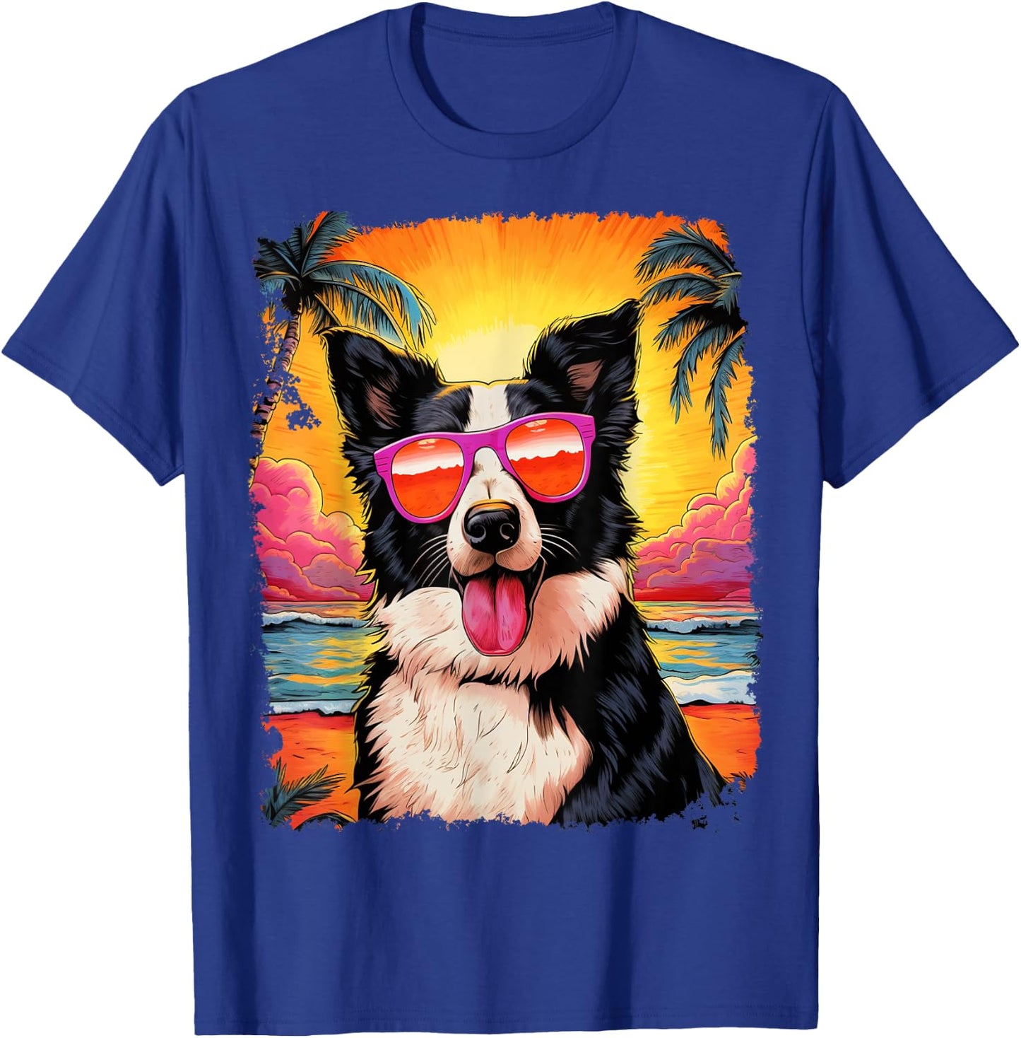 Pop Art Dog Border Collie Hawaiian T-Shirt - T-Shirt | Royal