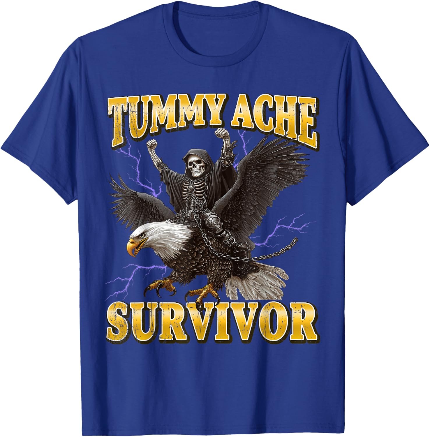 Tummy Ache Survivor Hard Skeleton Meme T-Shirt - T-Shirt | Royal