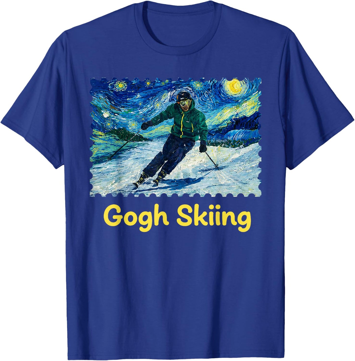 Gogh Skiing Ski Funny Van Gogh Pun Winter Sports Art Design T-Shirt - T-Shirt | Royal