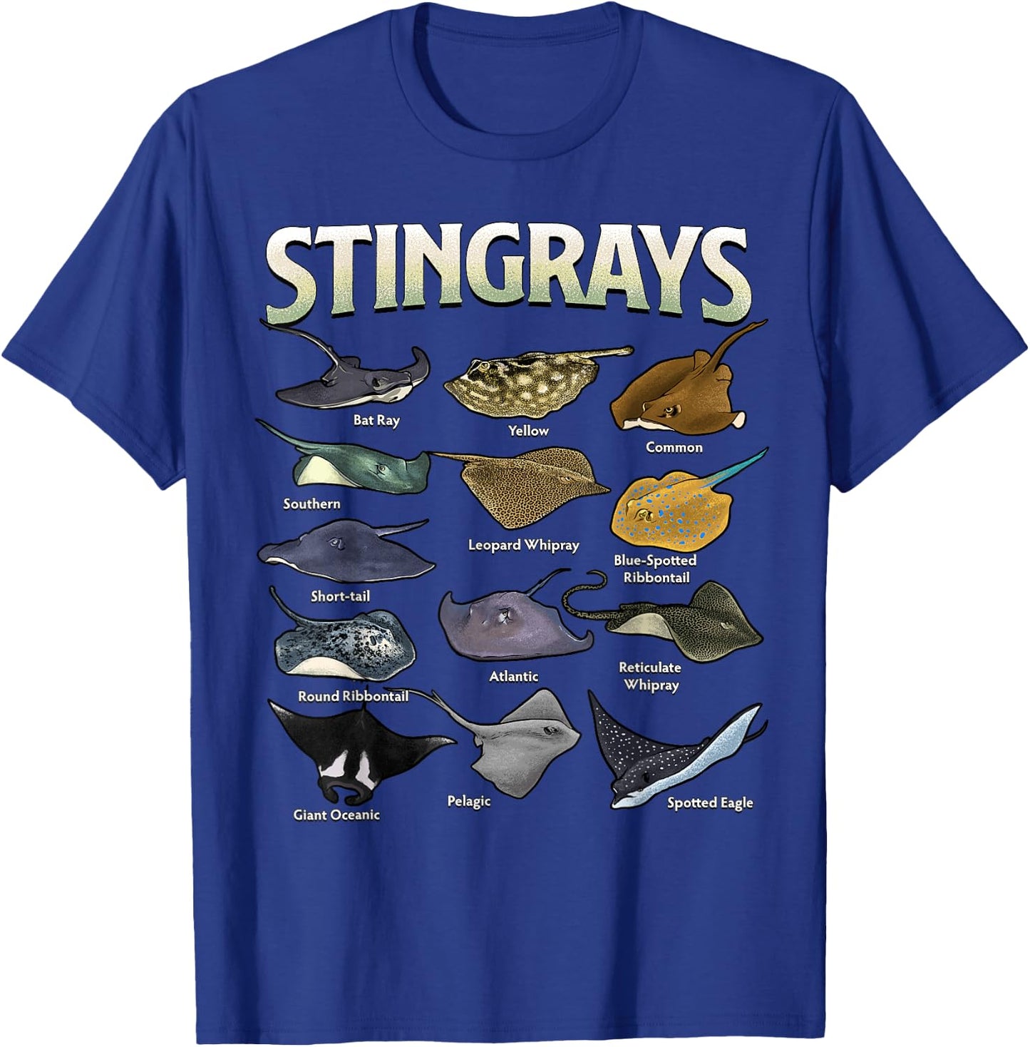 Stingrays of the World Ocean Species Collection Marine Life T-Shirt - T-Shirt | Royal