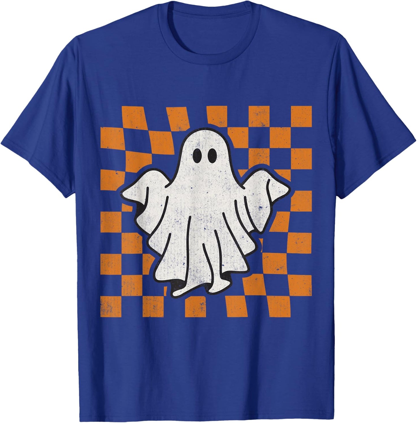 Retro Vintage Checkered Ghost Trendy Funny Halloween T-Shirt - T-Shirt | Royal