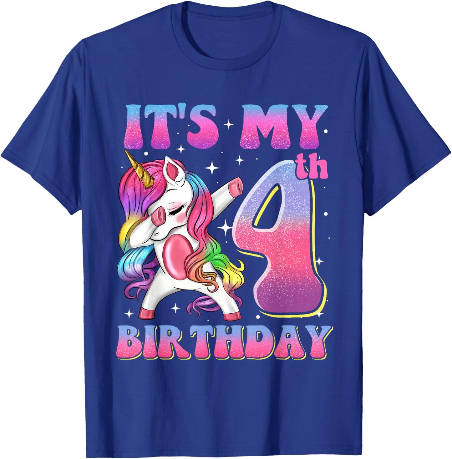 It's My 4th Birthday Dabbing Unicorn 4 Year Old Girls Kids T-Shirt - T-Shirt | Royal