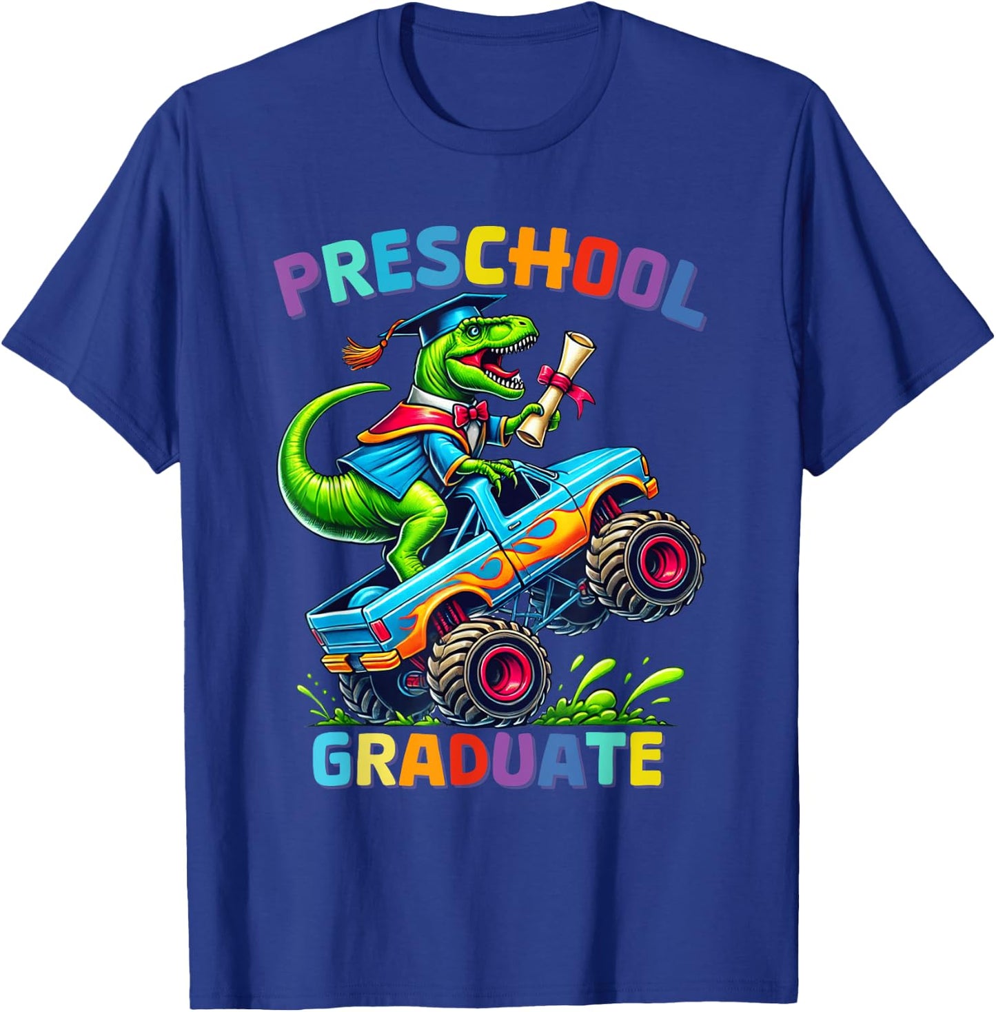 Preschool Graduation Monster Truck Dinosaur Boys Dino T-Shirt - T-Shirt | Royal